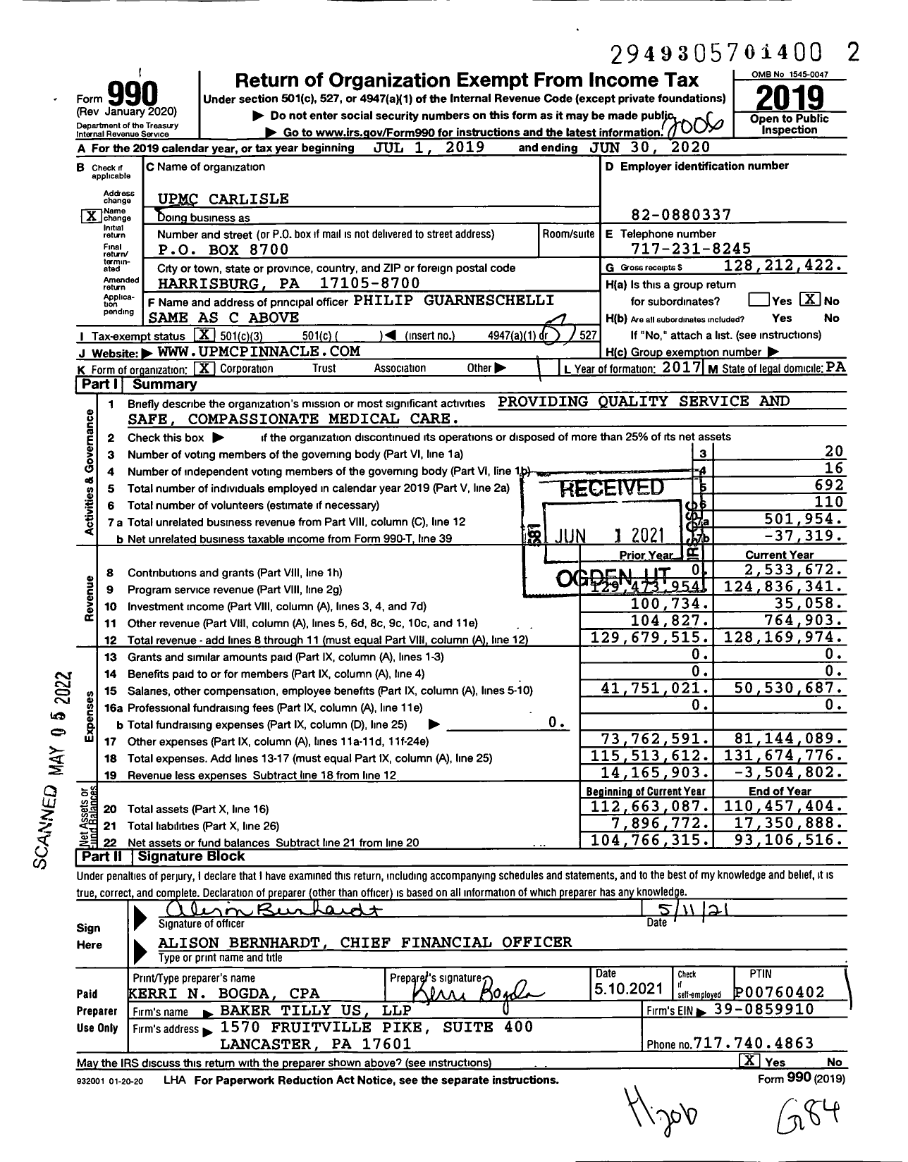 Image of first page of 2019 Form 990 for Upmc Carlisle