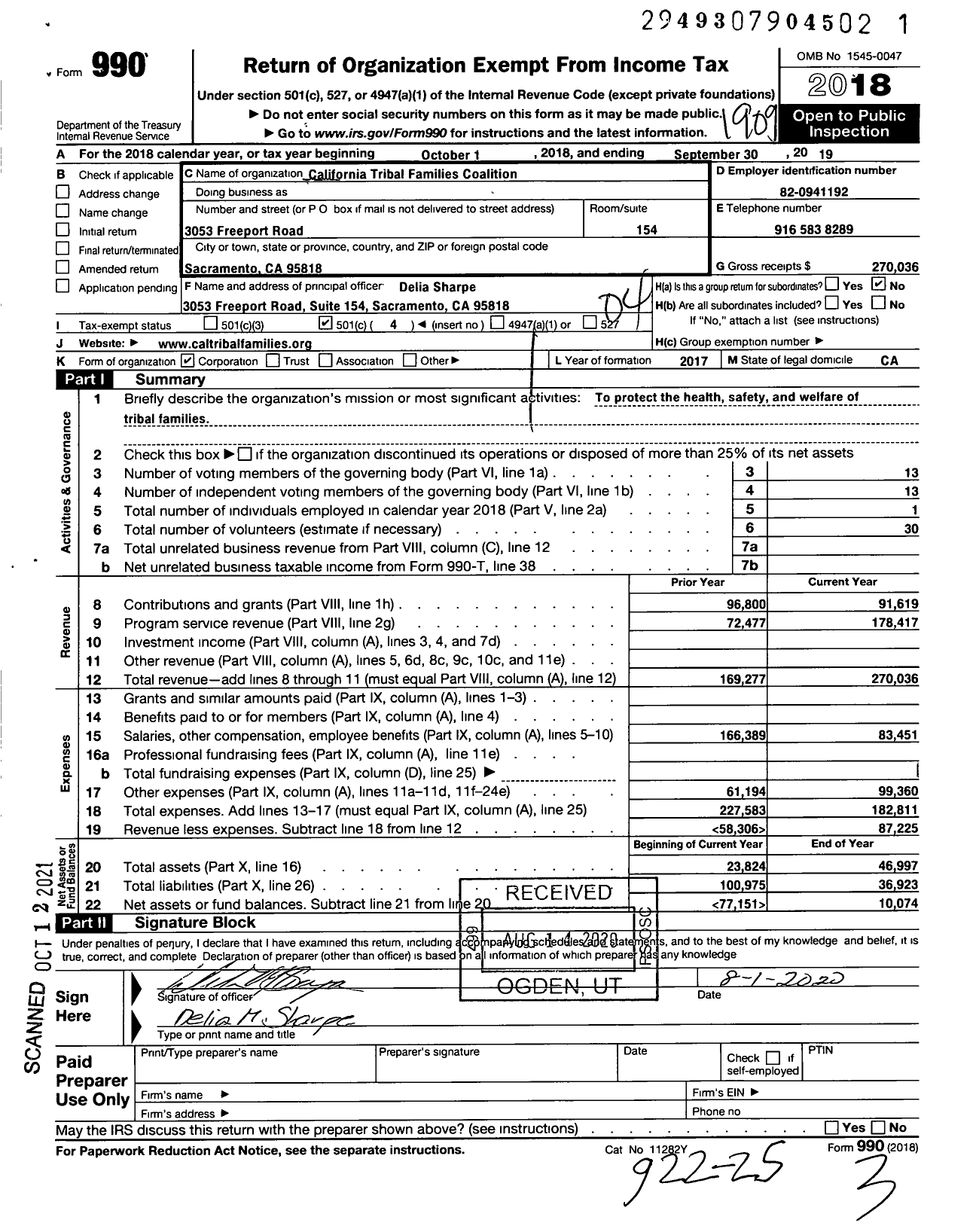 Image of first page of 2018 Form 990O for California Tribal Families Coalition