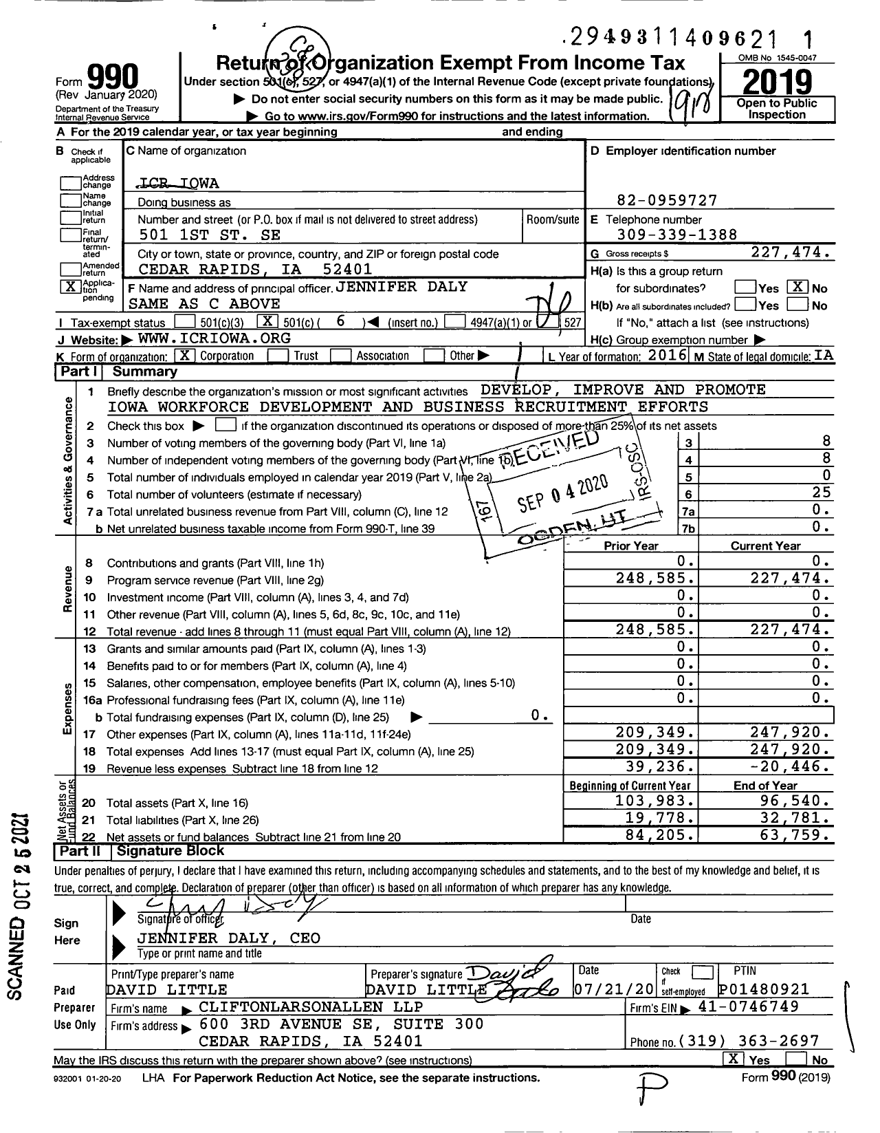 Image of first page of 2019 Form 990O for Icr Iowa