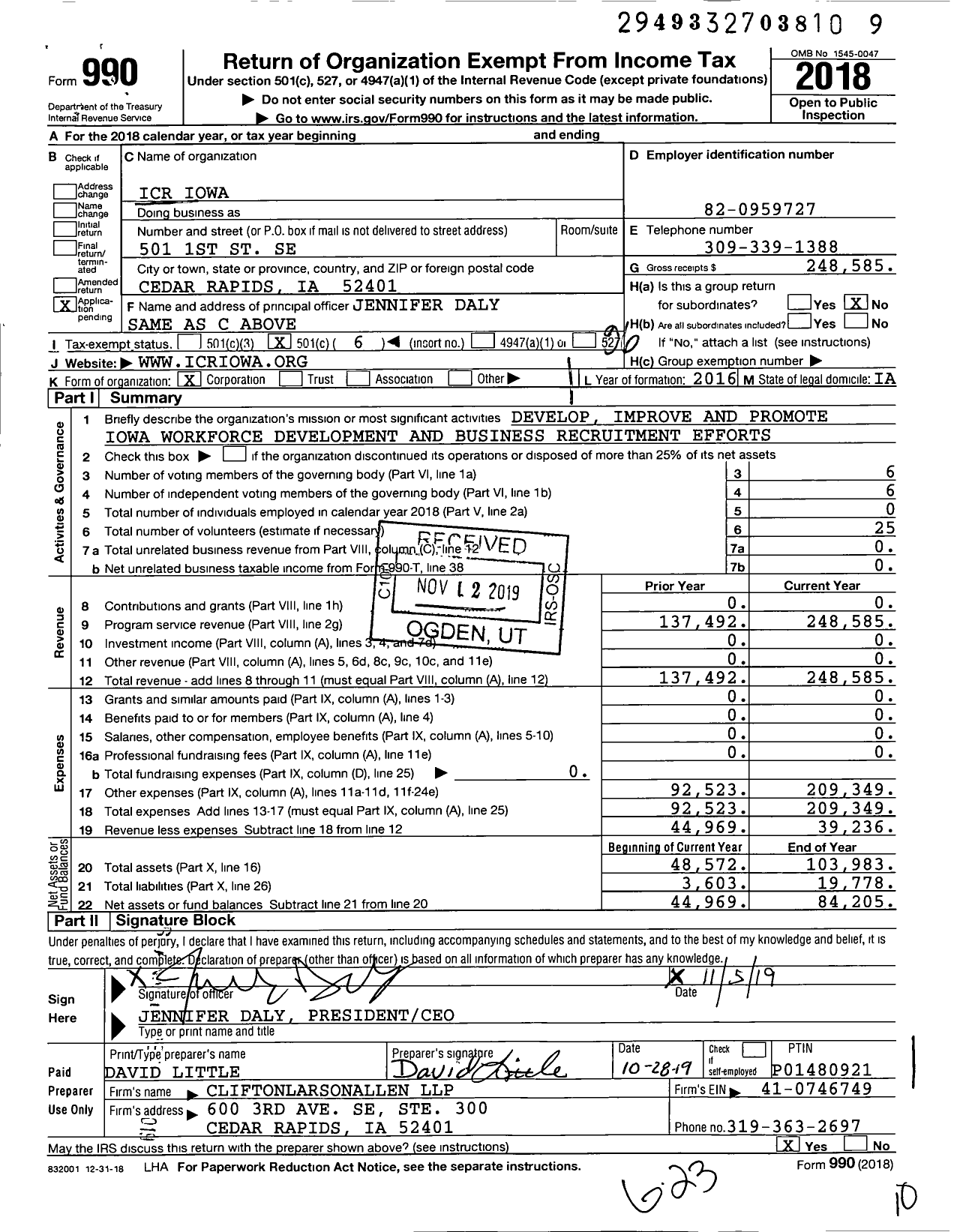 Image of first page of 2018 Form 990O for Icr Iowa