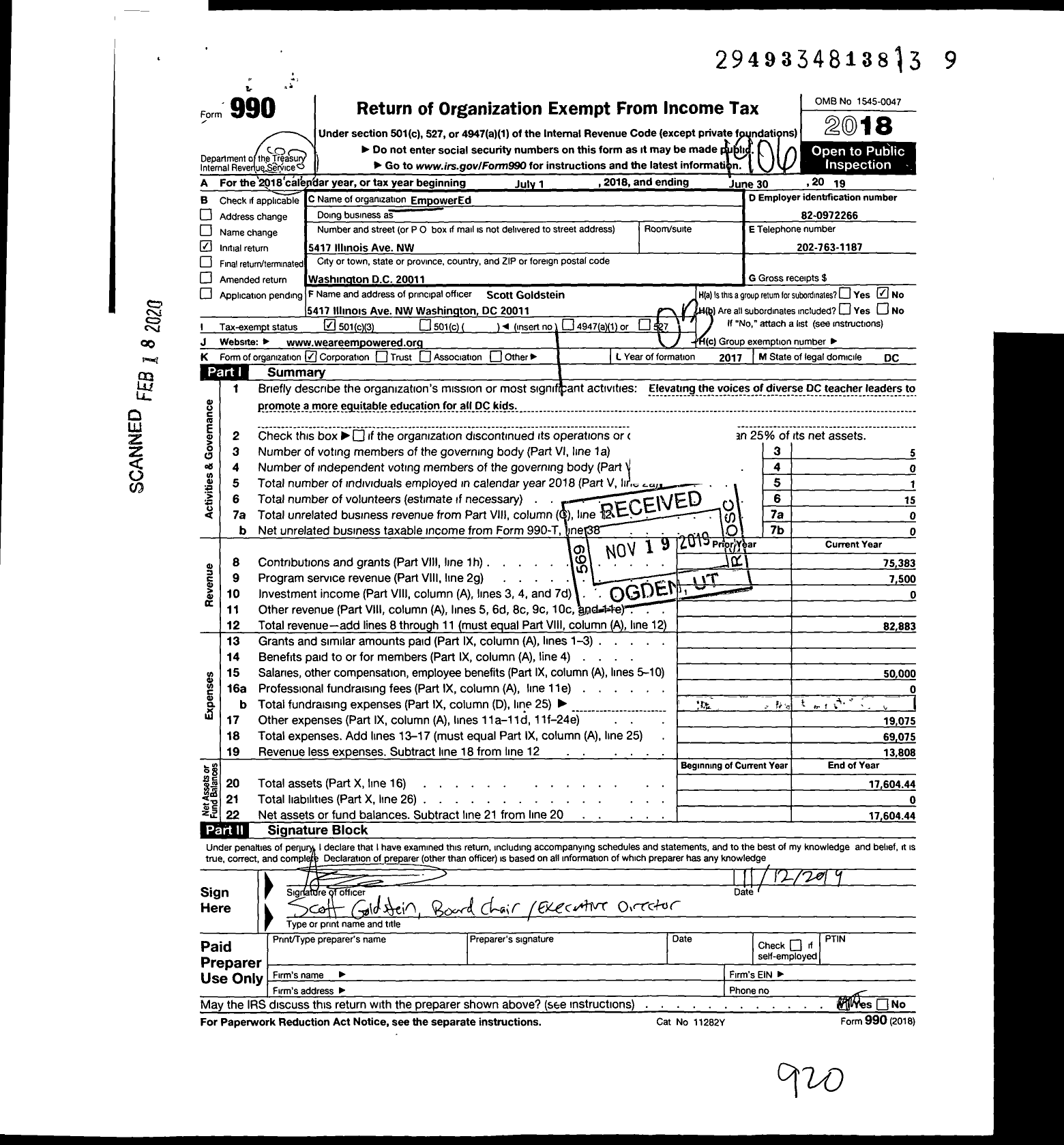 Image of first page of 2018 Form 990 for Empowered