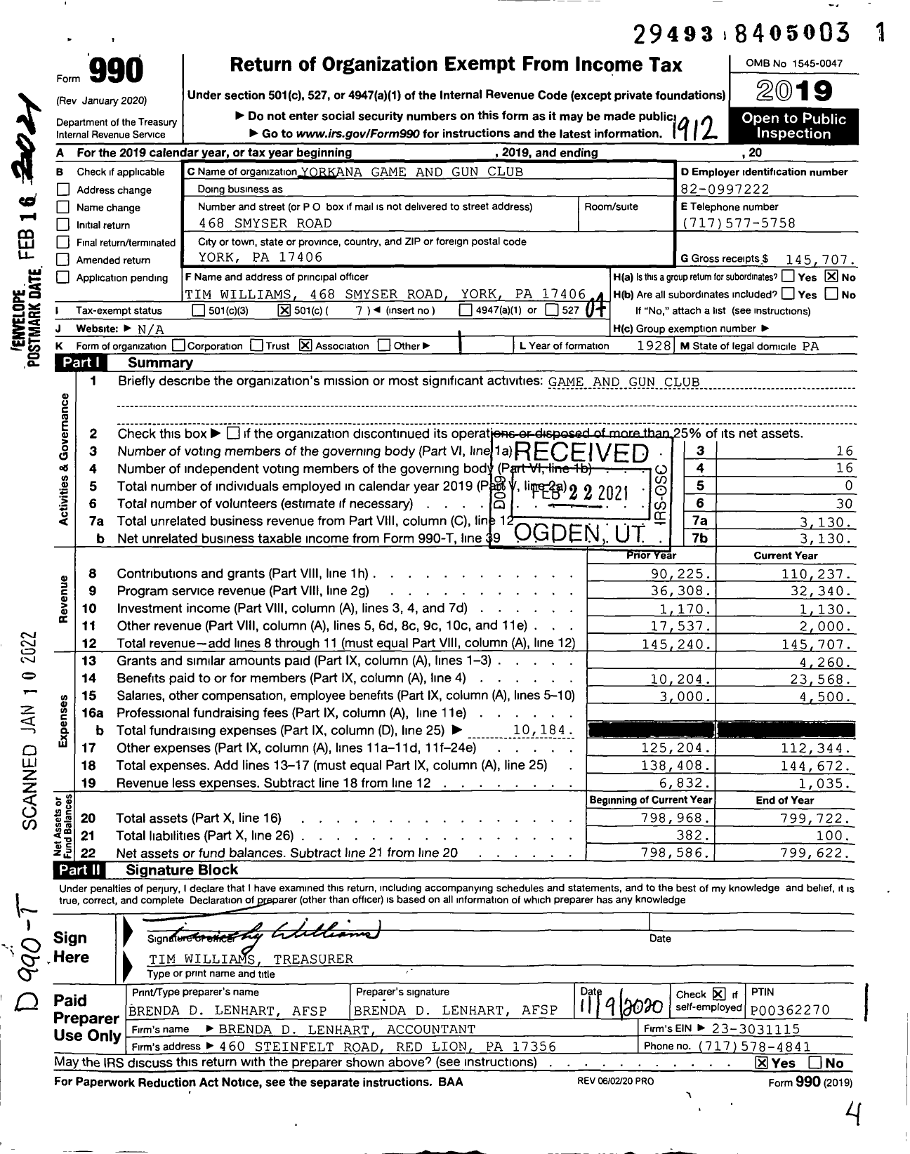 Image of first page of 2019 Form 990O for Yorkana Game and Gun Club