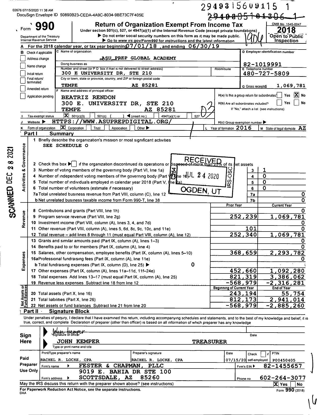 Image of first page of 2018 Form 990 for Asu Prep Global Academy