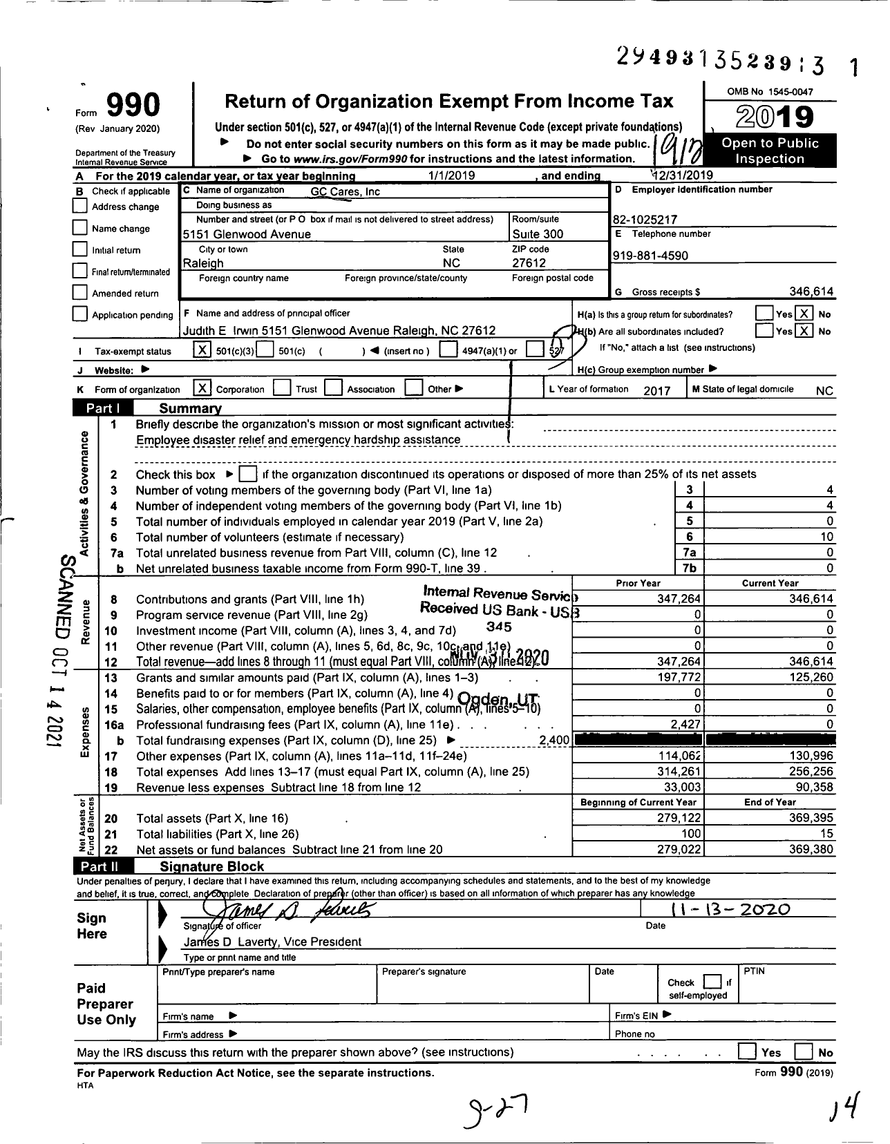 Image of first page of 2019 Form 990 for GC Cares