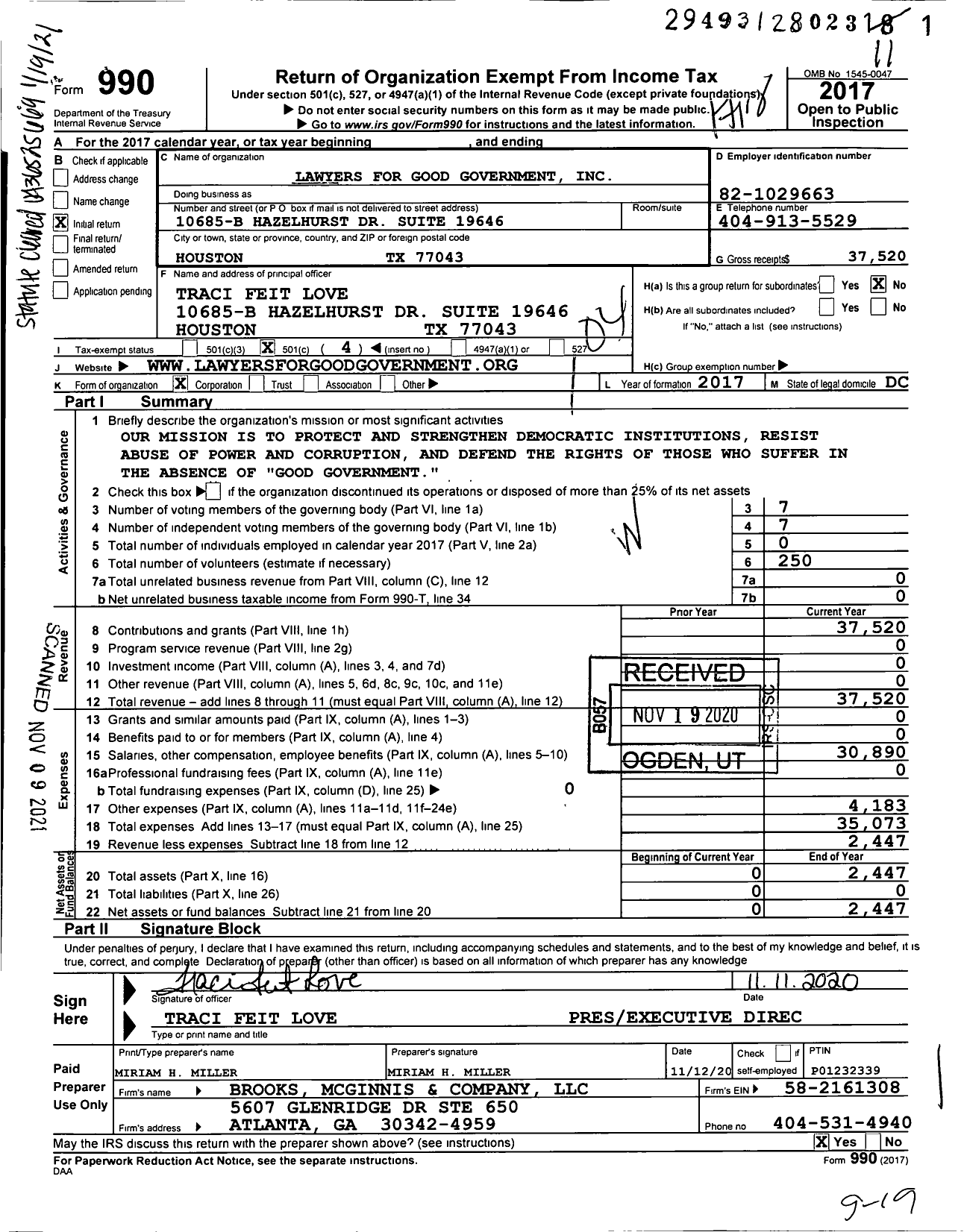 Image of first page of 2017 Form 990O for Lawyers For Good Government Action Fund