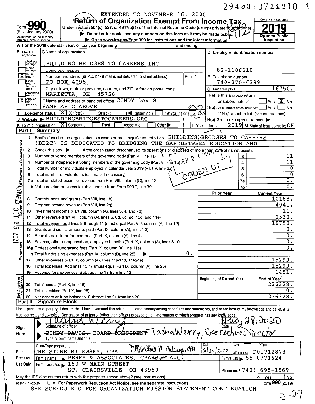 Image of first page of 2019 Form 990 for Building Bridges to Careers