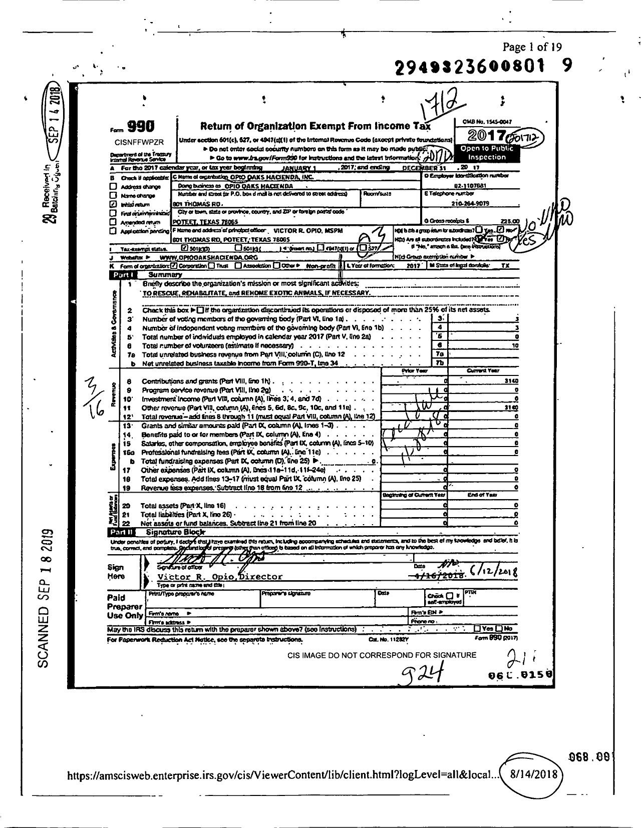 Image of first page of 2017 Form 990 for Opio Oaks Hacienda