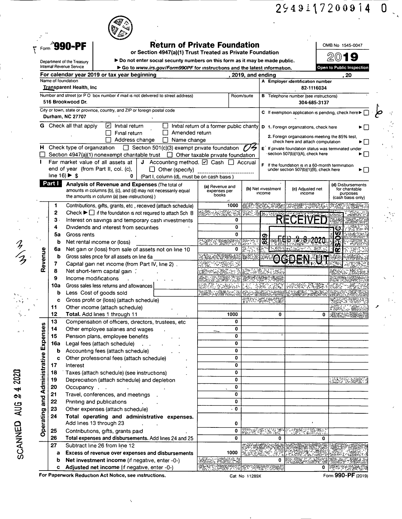 Image of first page of 2019 Form 990PR for Transparent Health