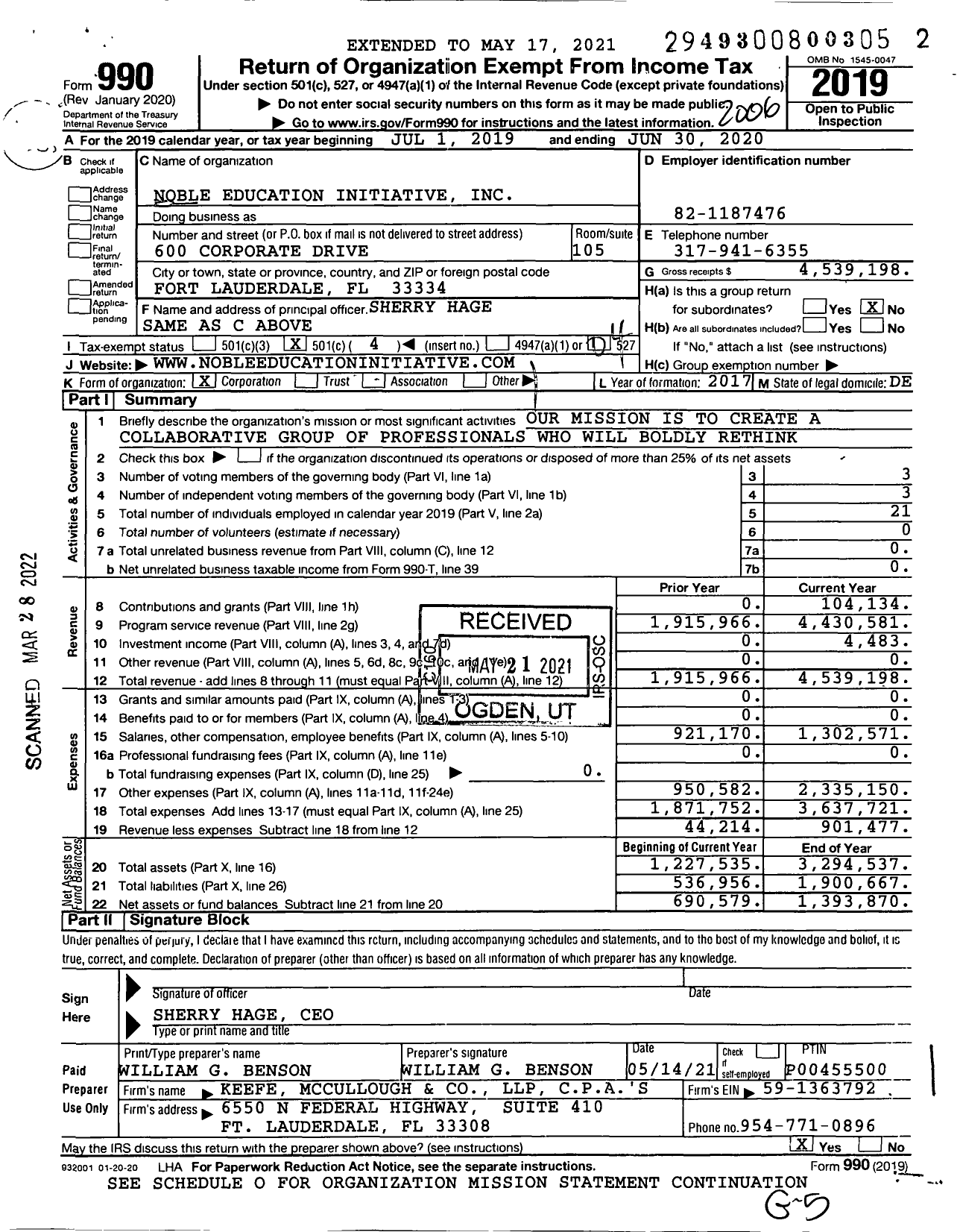 Image of first page of 2019 Form 990O for Noble Education Initiative