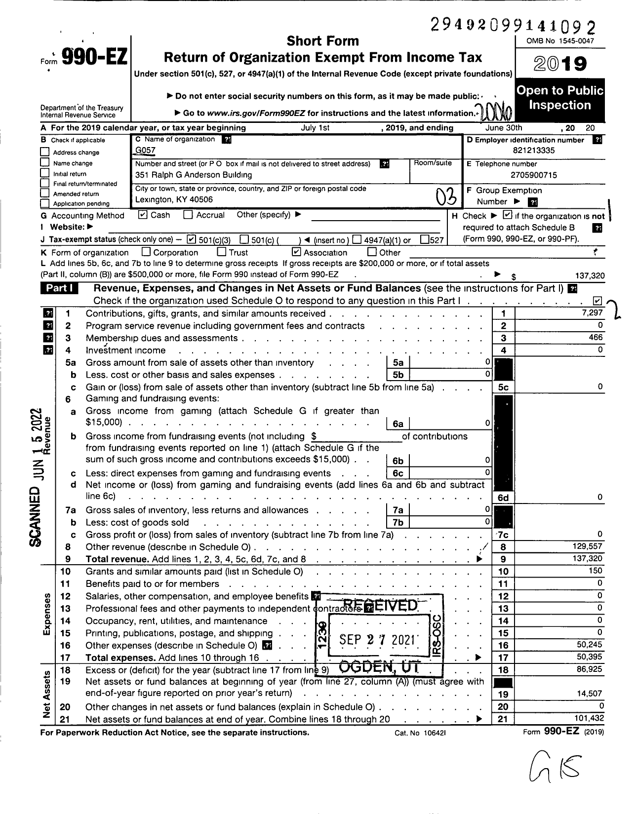 Image of first page of 2019 Form 990EZ for Society of Women Engineers / University of Kentucky Section