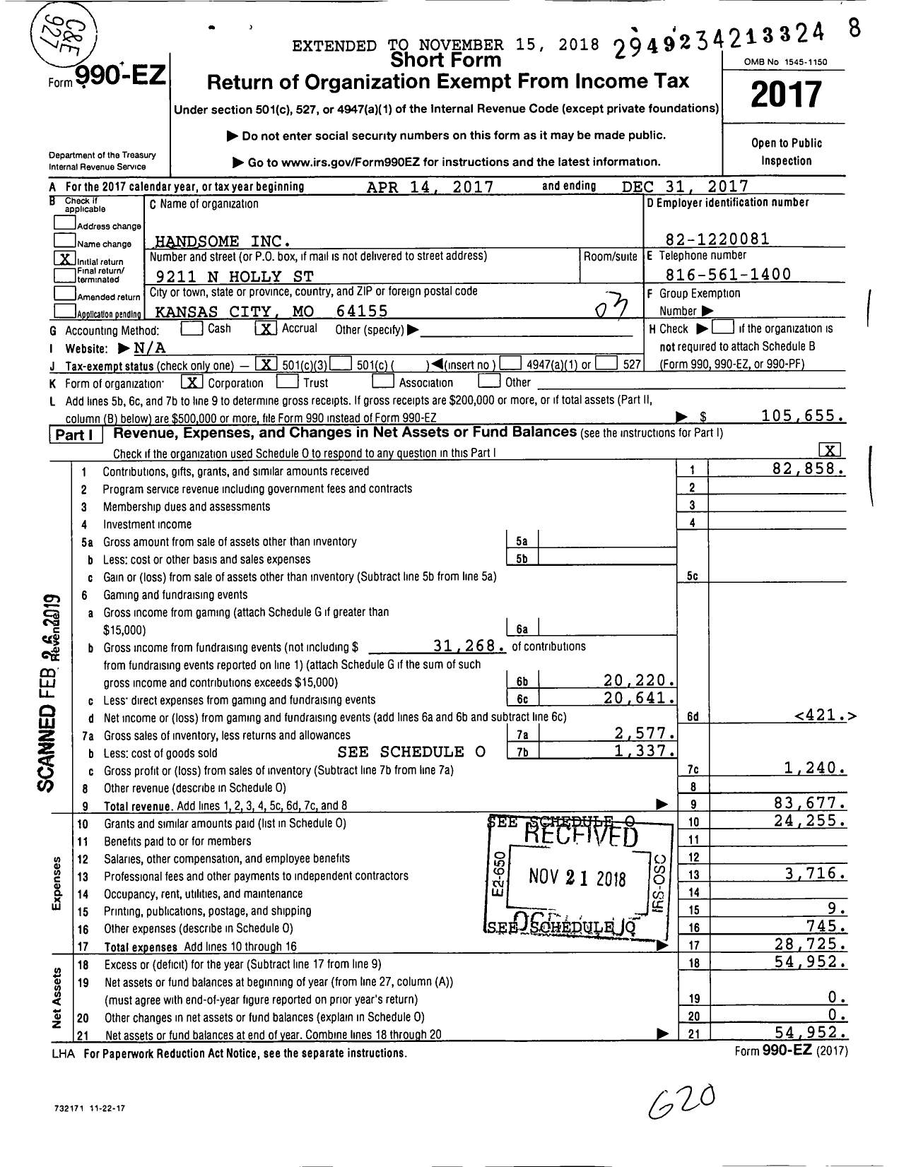 Image of first page of 2017 Form 990EZ for Handsome