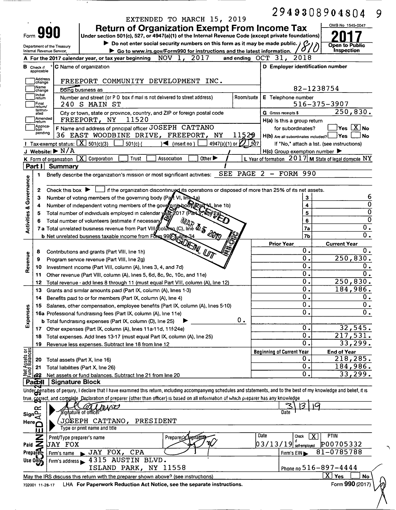 Image of first page of 2017 Form 990 for Freeport Community Development