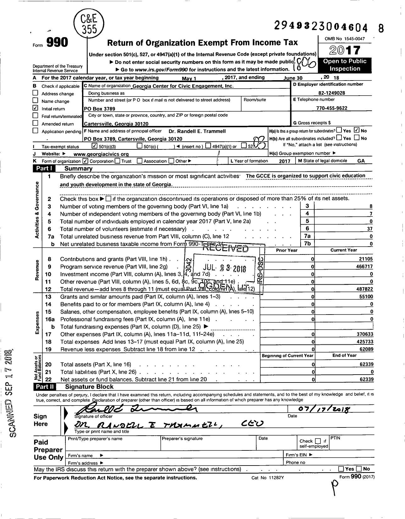 Image of first page of 2017 Form 990PF for Georgia Center for Civic Engagement