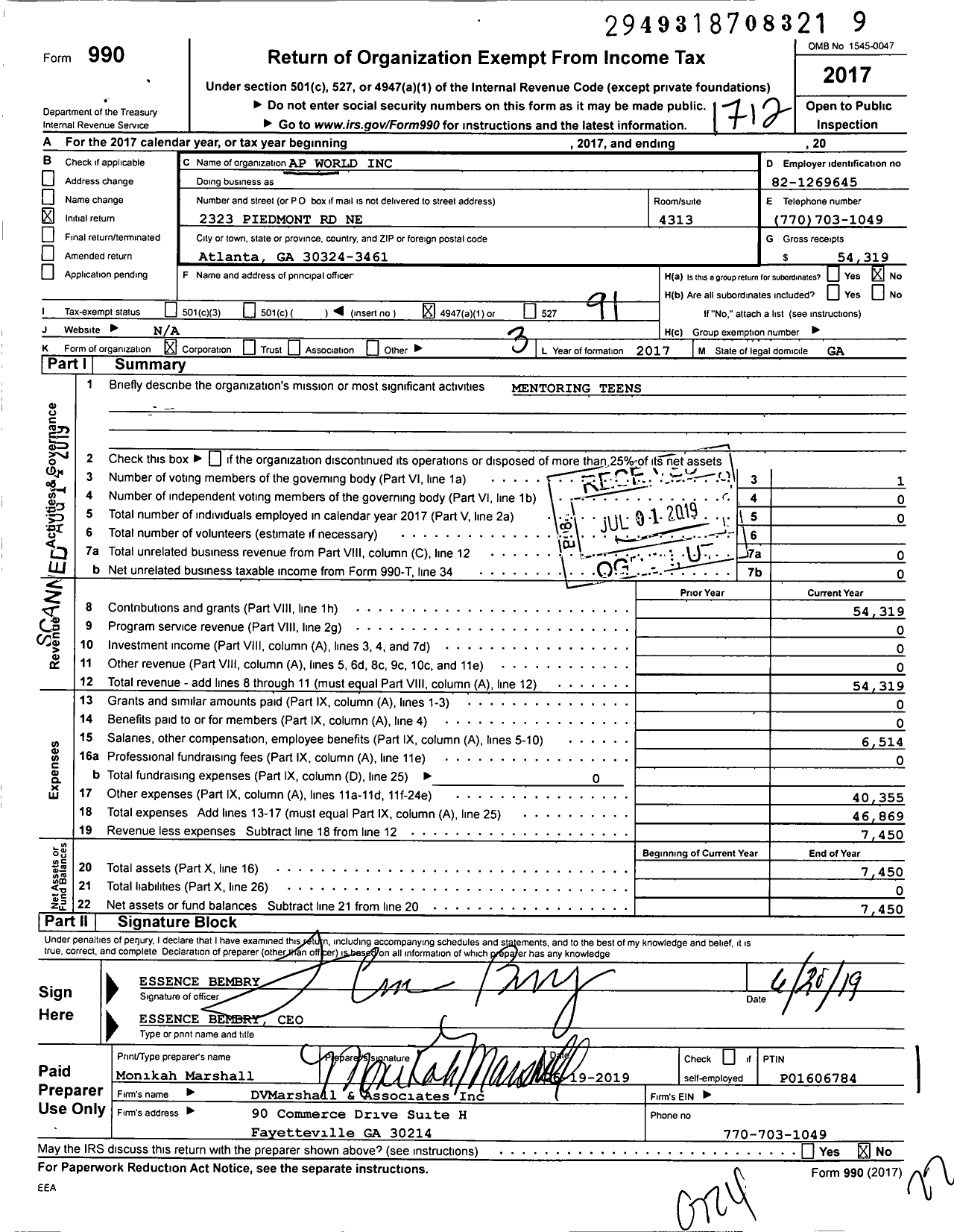 Image of first page of 2017 Form 990O for Ap World