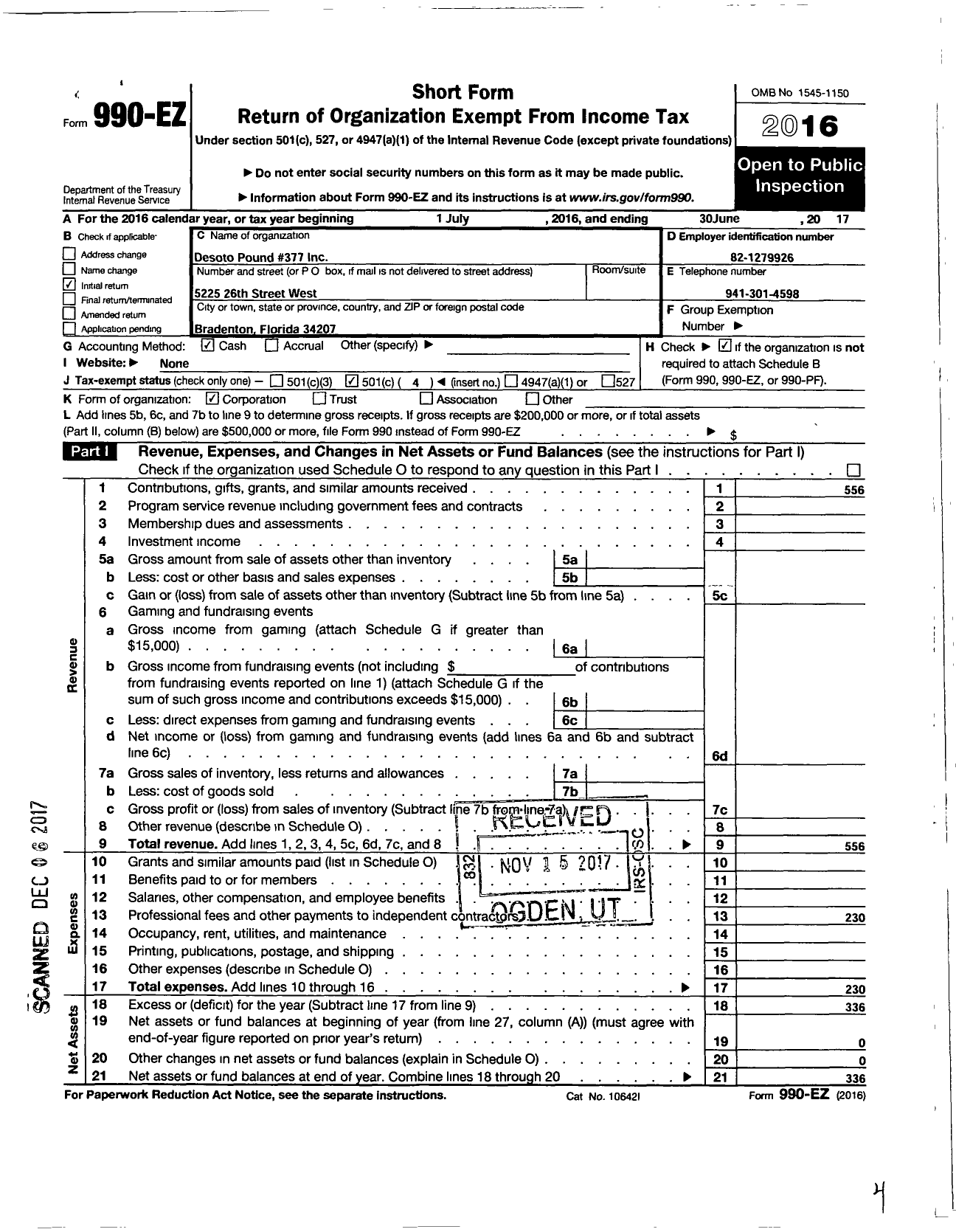 Image of first page of 2016 Form 990EZ for Marine Corps League - 377 FL Pack Pound