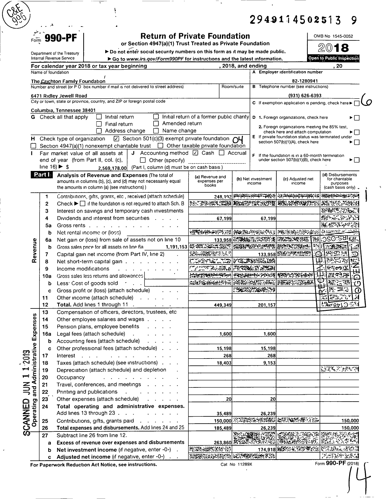 Image of first page of 2018 Form 990PF for Crichton Family Foundation