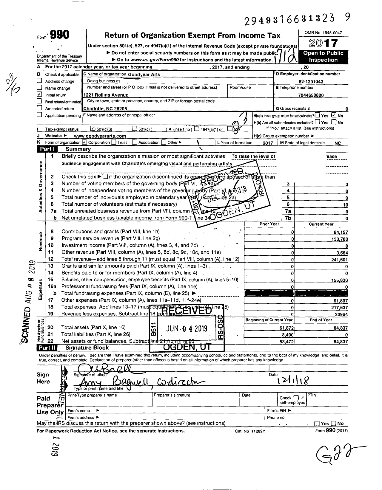 Image of first page of 2017 Form 990 for Goodyear Arts