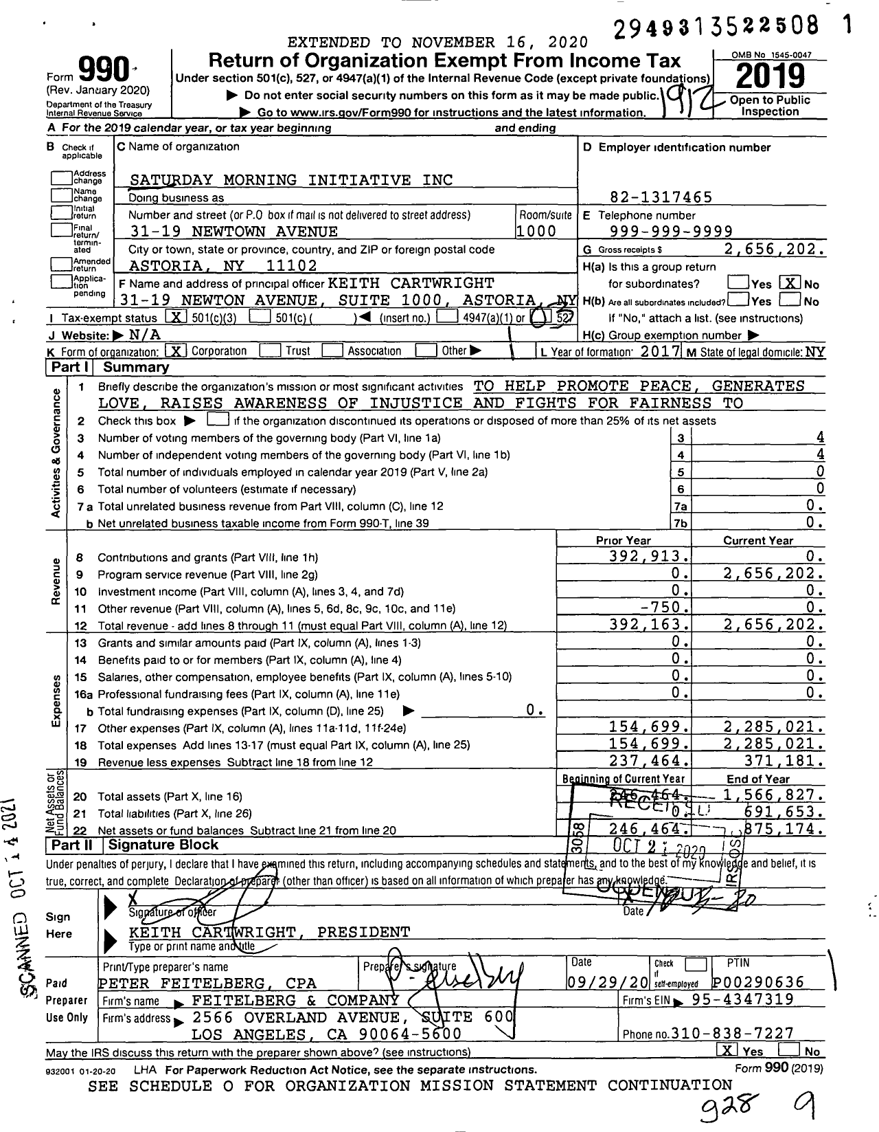 Image of first page of 2019 Form 990 for Saturday Morning Initiative