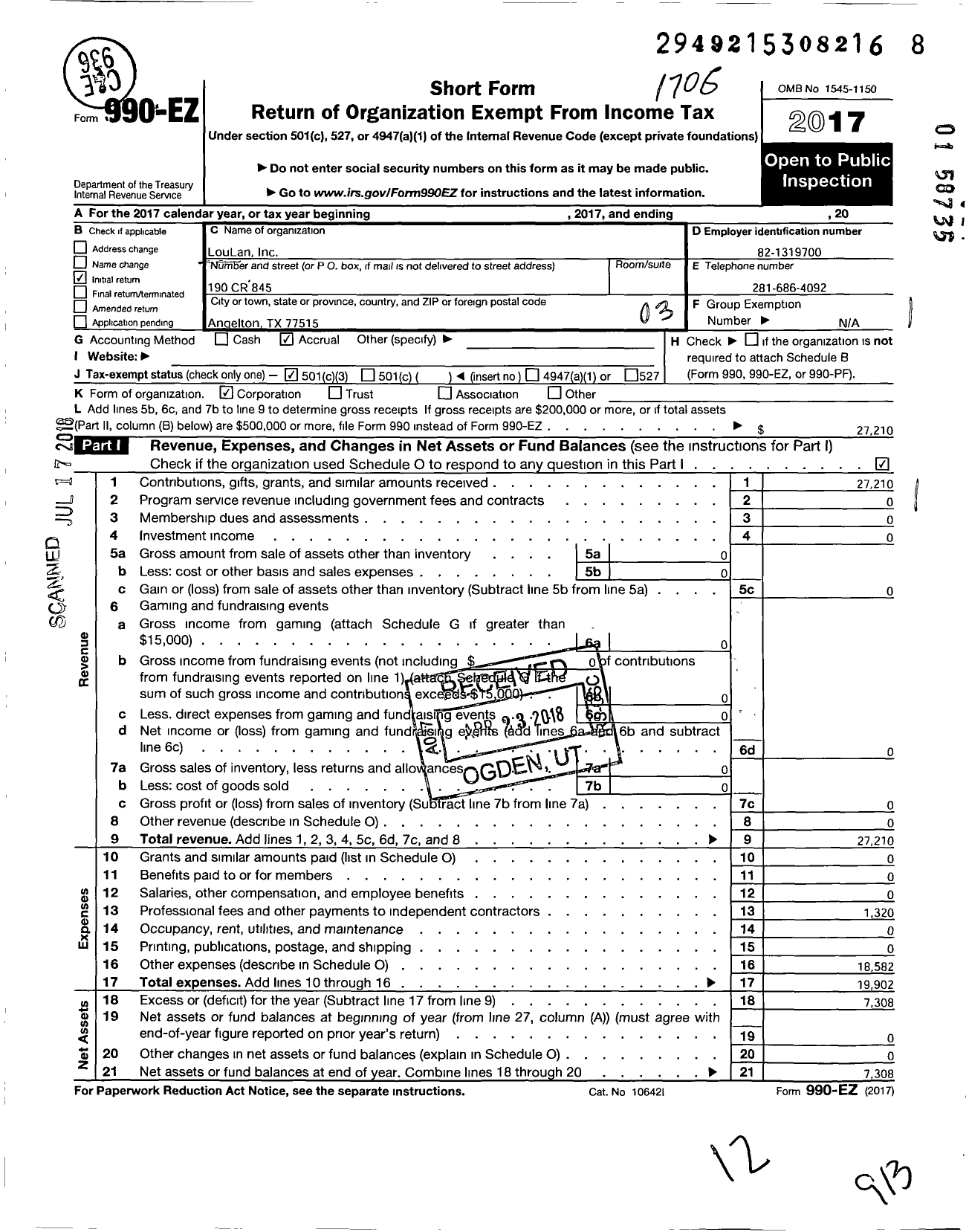 Image of first page of 2016 Form 990EZ for Loulan