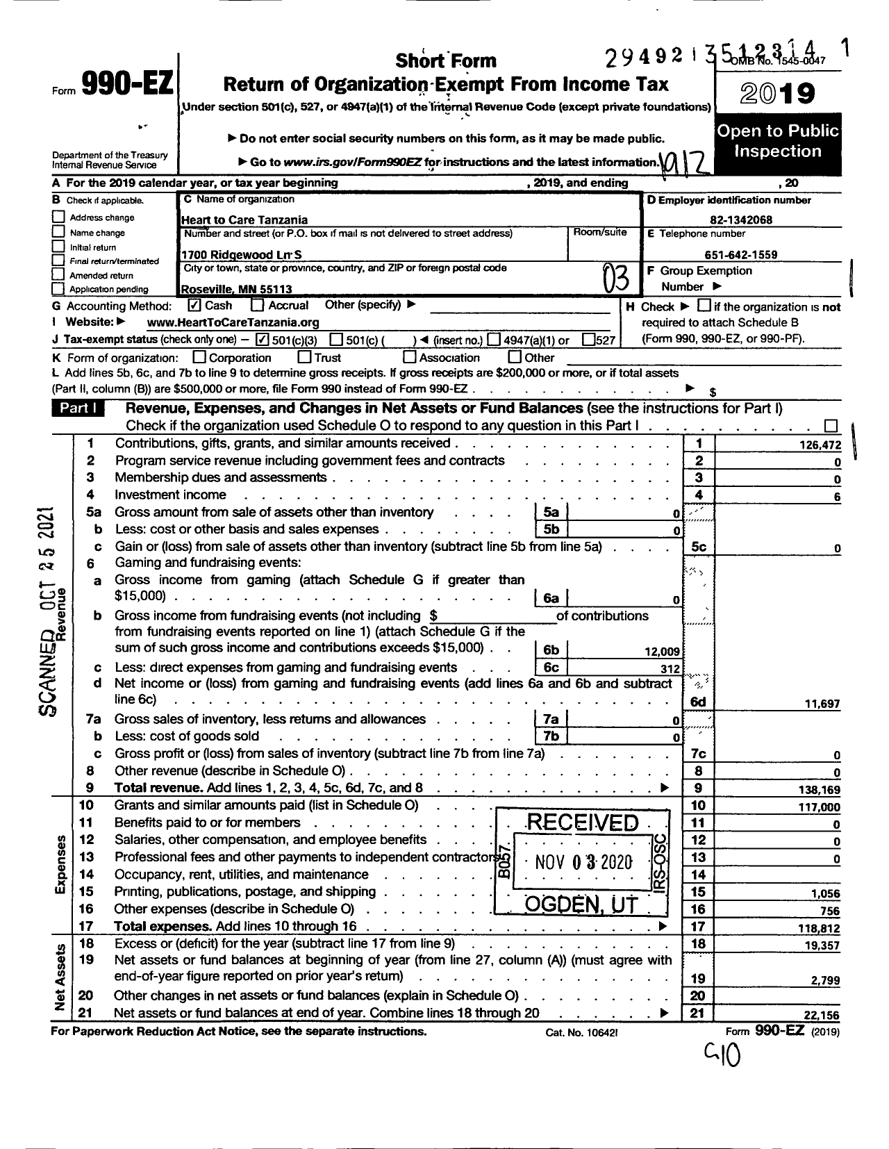 Image of first page of 2019 Form 990EZ for Heart To Care Tanzania