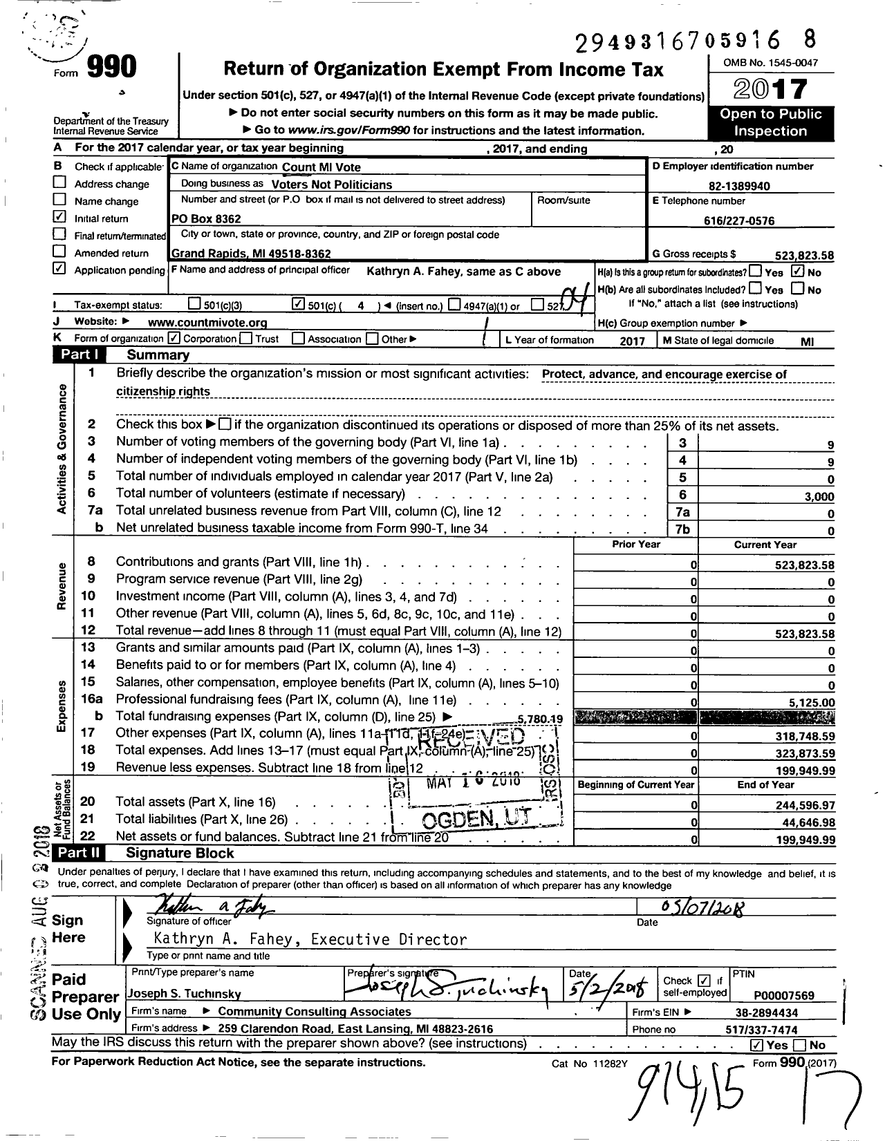 Image of first page of 2017 Form 990O for Voters Not Politicians