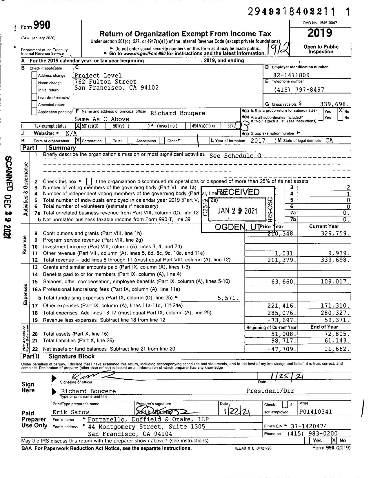 Image of first page of 2019 Form 990 for Project Level