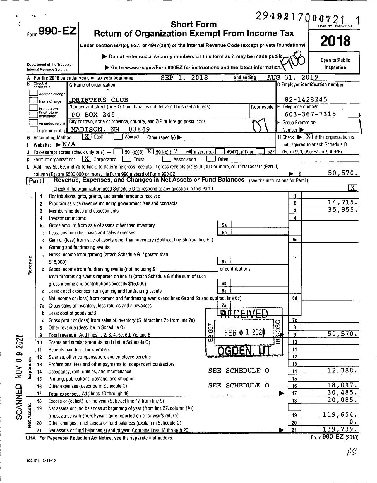 Image of first page of 2018 Form 990EO for Drifters Club