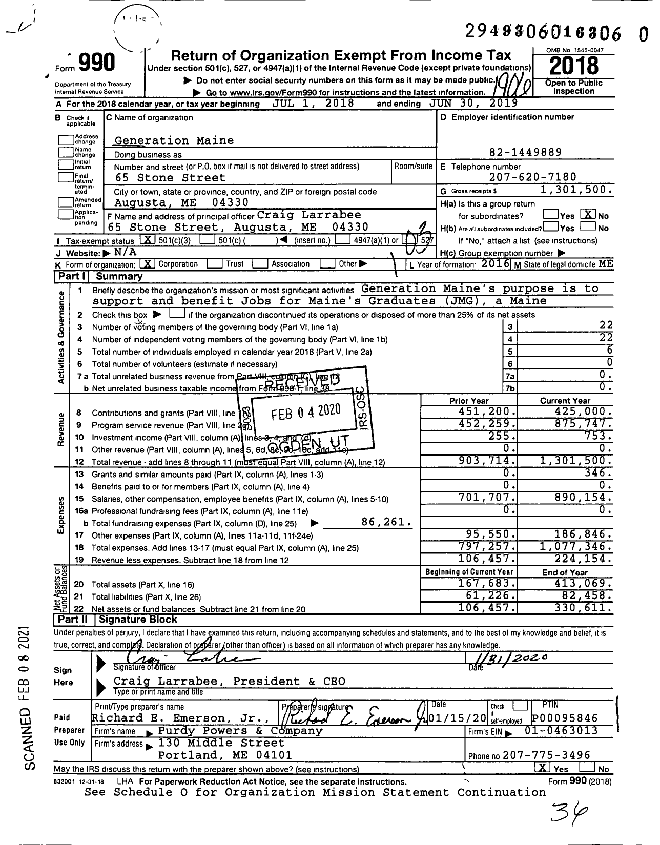 Image of first page of 2018 Form 990 for Generation US