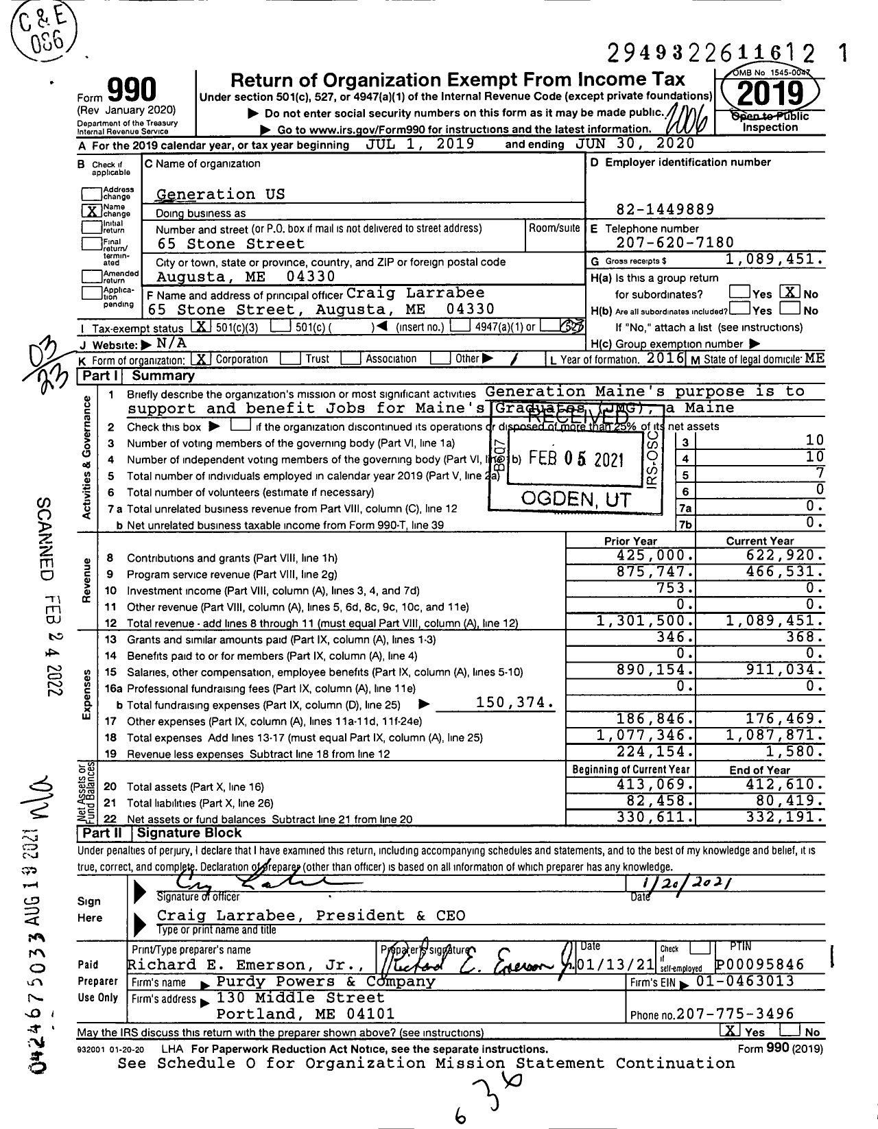 Image of first page of 2019 Form 990 for Generation US