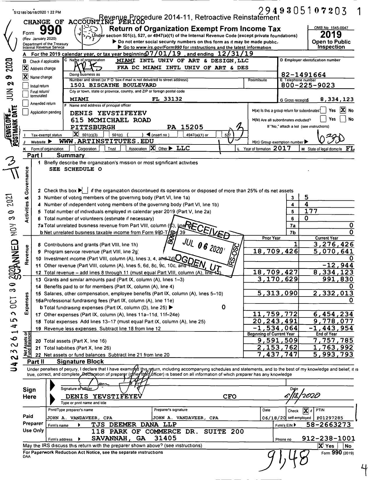 Image of first page of 2019 Form 990 for Miami International University Of Art & DesignLLC