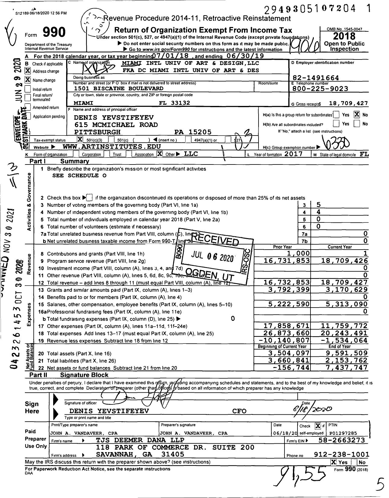 Image of first page of 2018 Form 990 for Miami International University Of Art & DesignLLC