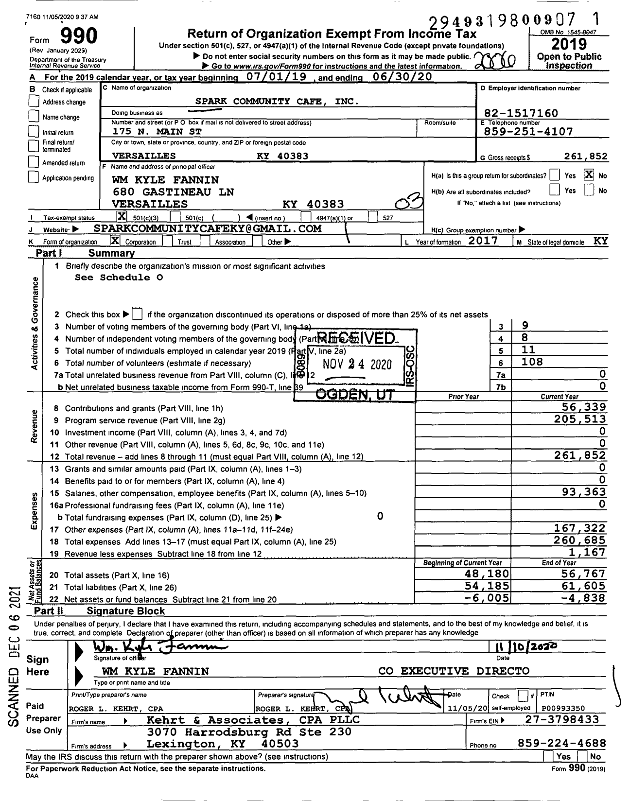 Image of first page of 2019 Form 990 for Spark Community Cafe