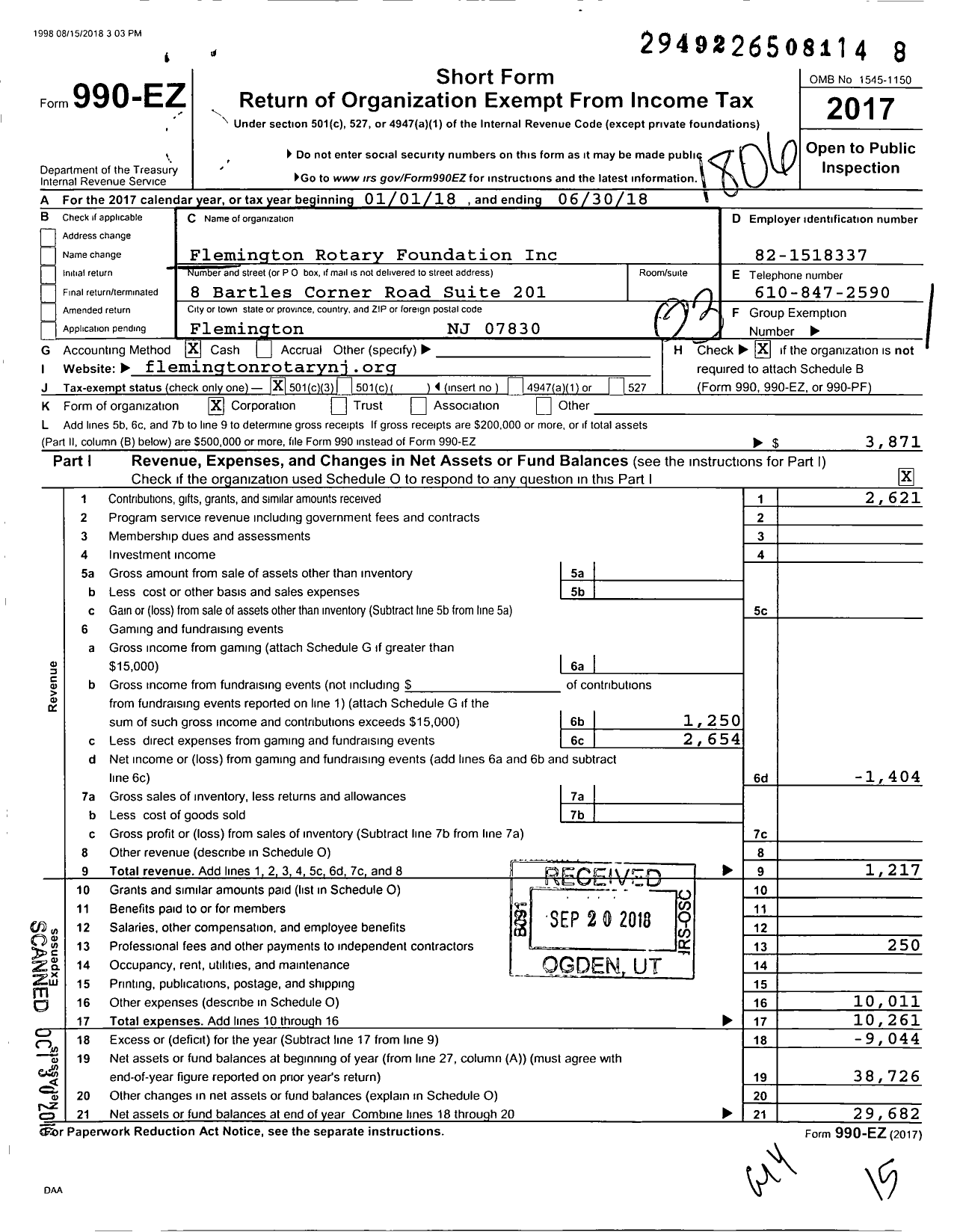 Image of first page of 2017 Form 990EZ for Flemington Rotary Foundation