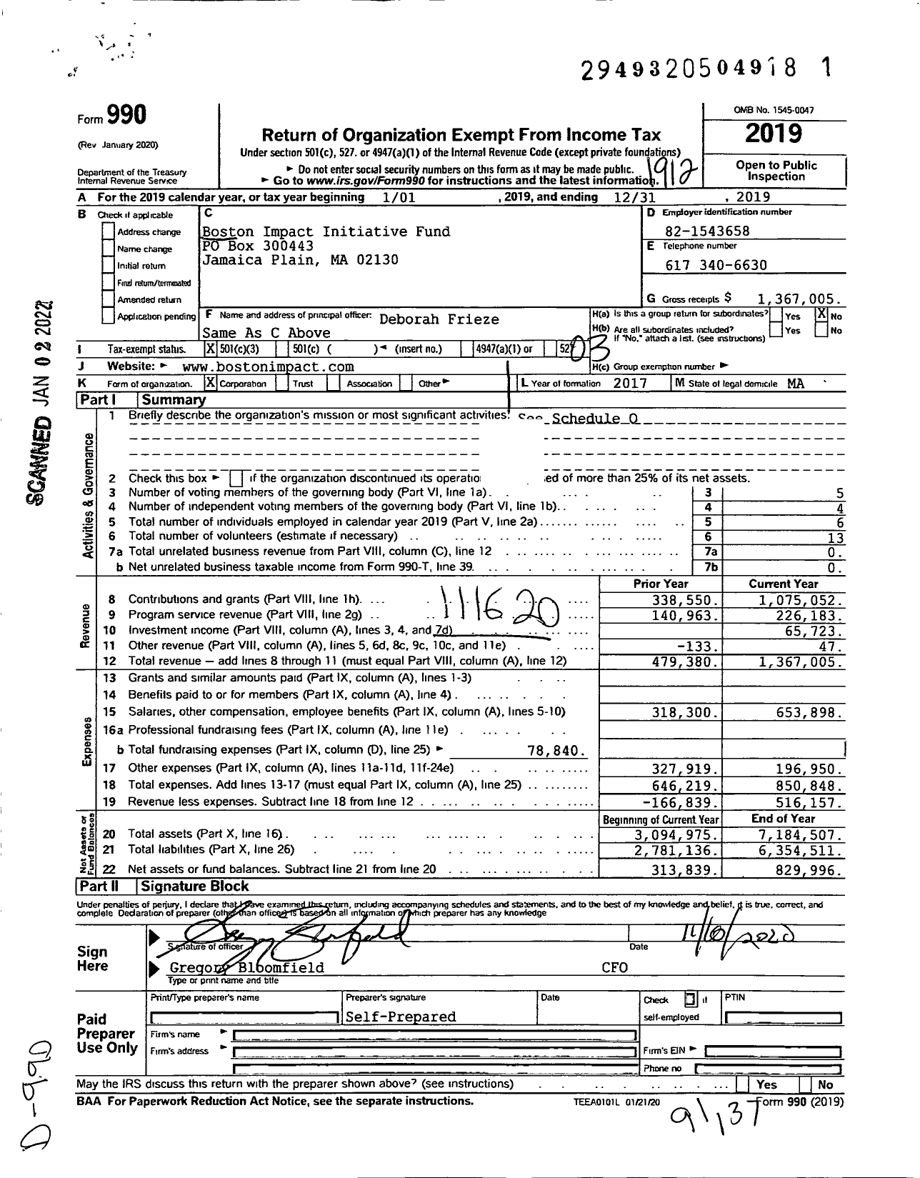 Image of first page of 2019 Form 990 for Boston Impact Initiative Fund