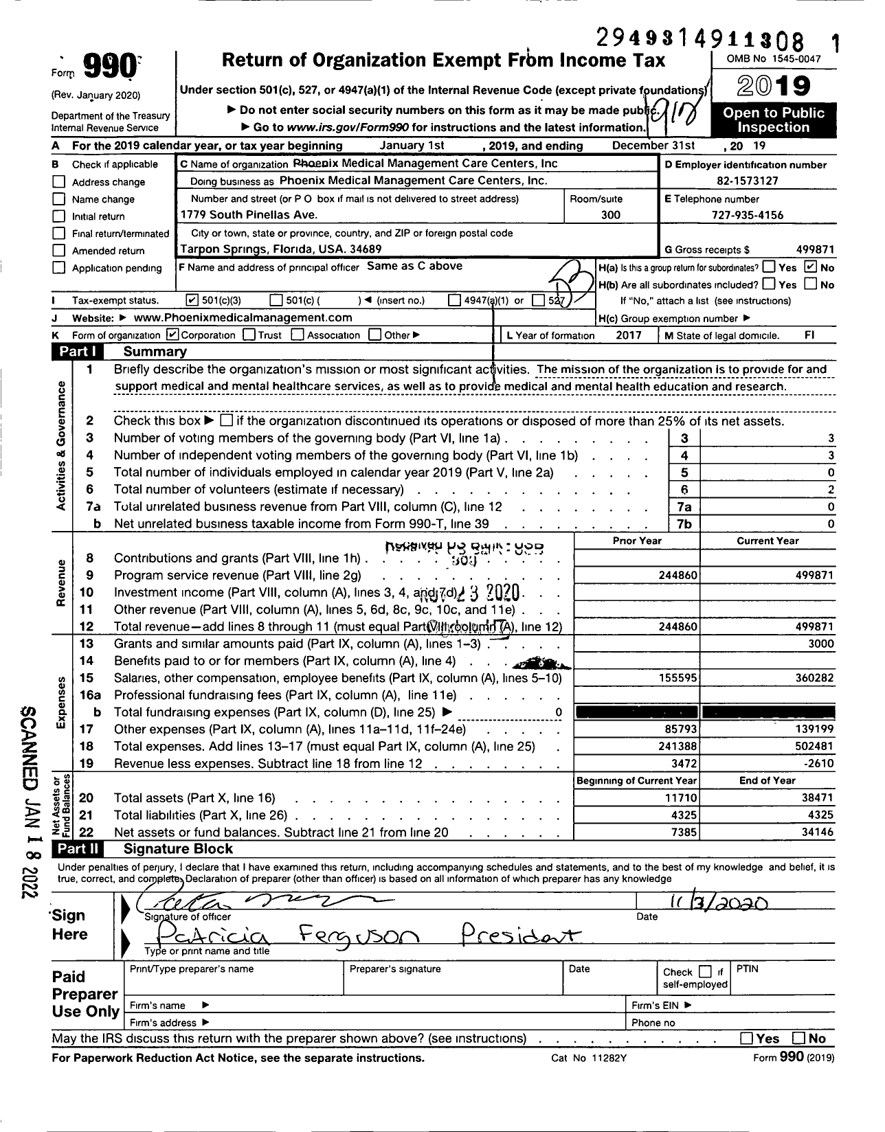 Image of first page of 2019 Form 990 for Phoenix Medical Management Care Centers