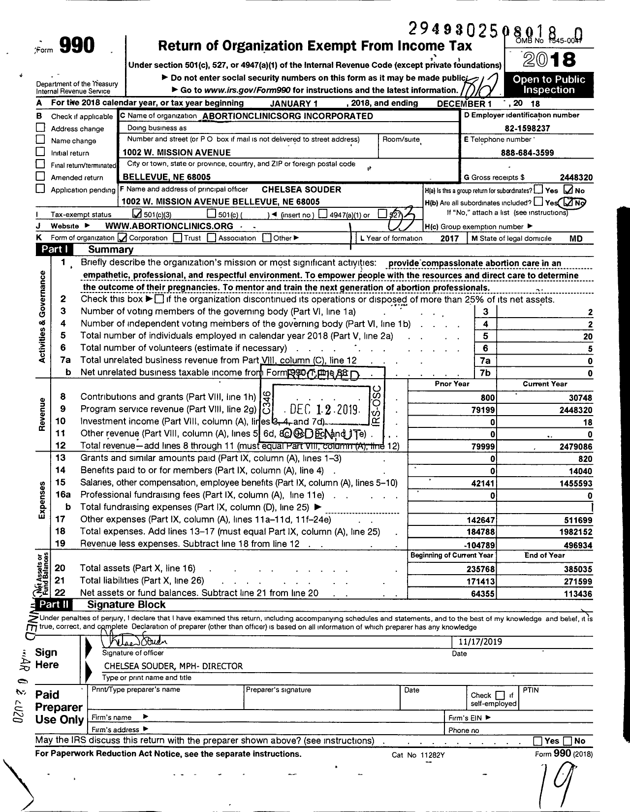 Image of first page of 2018 Form 990 for Aco Incorporated