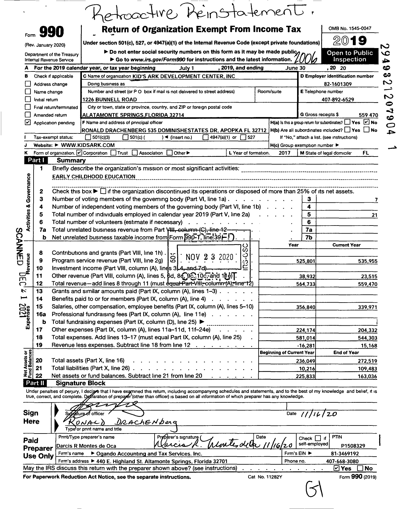 Image of first page of 2019 Form 990O for Kids Ark Development Center