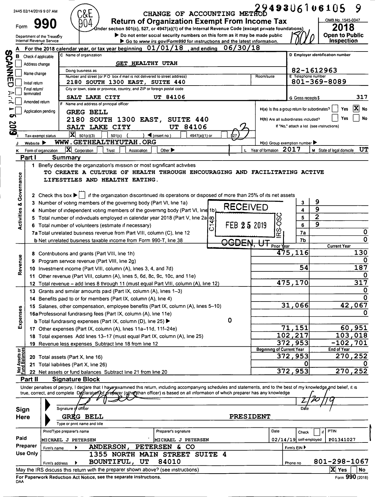 Image of first page of 2017 Form 990 for Get Healthy Utah