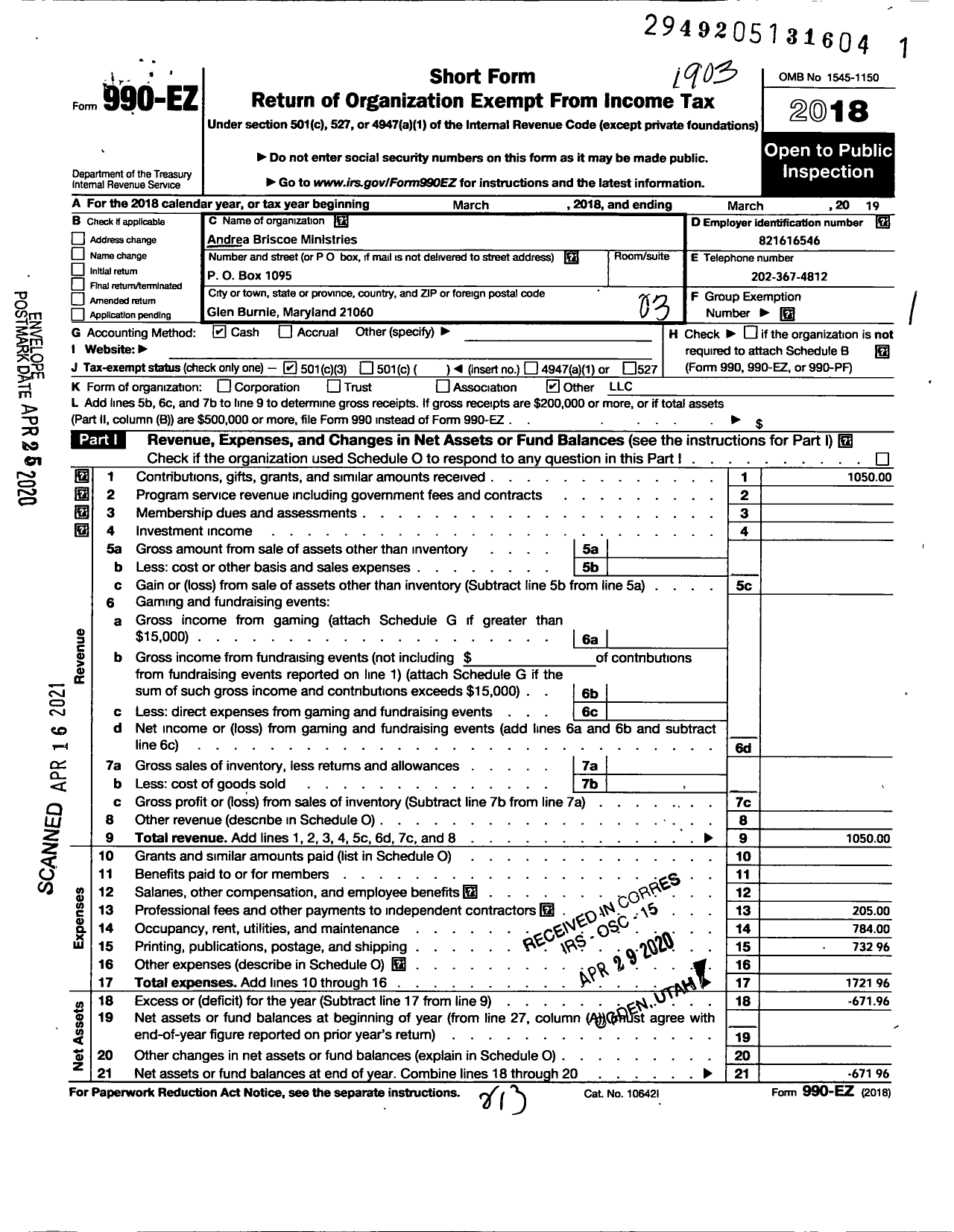 Image of first page of 2018 Form 990EZ for Love You Back To Life