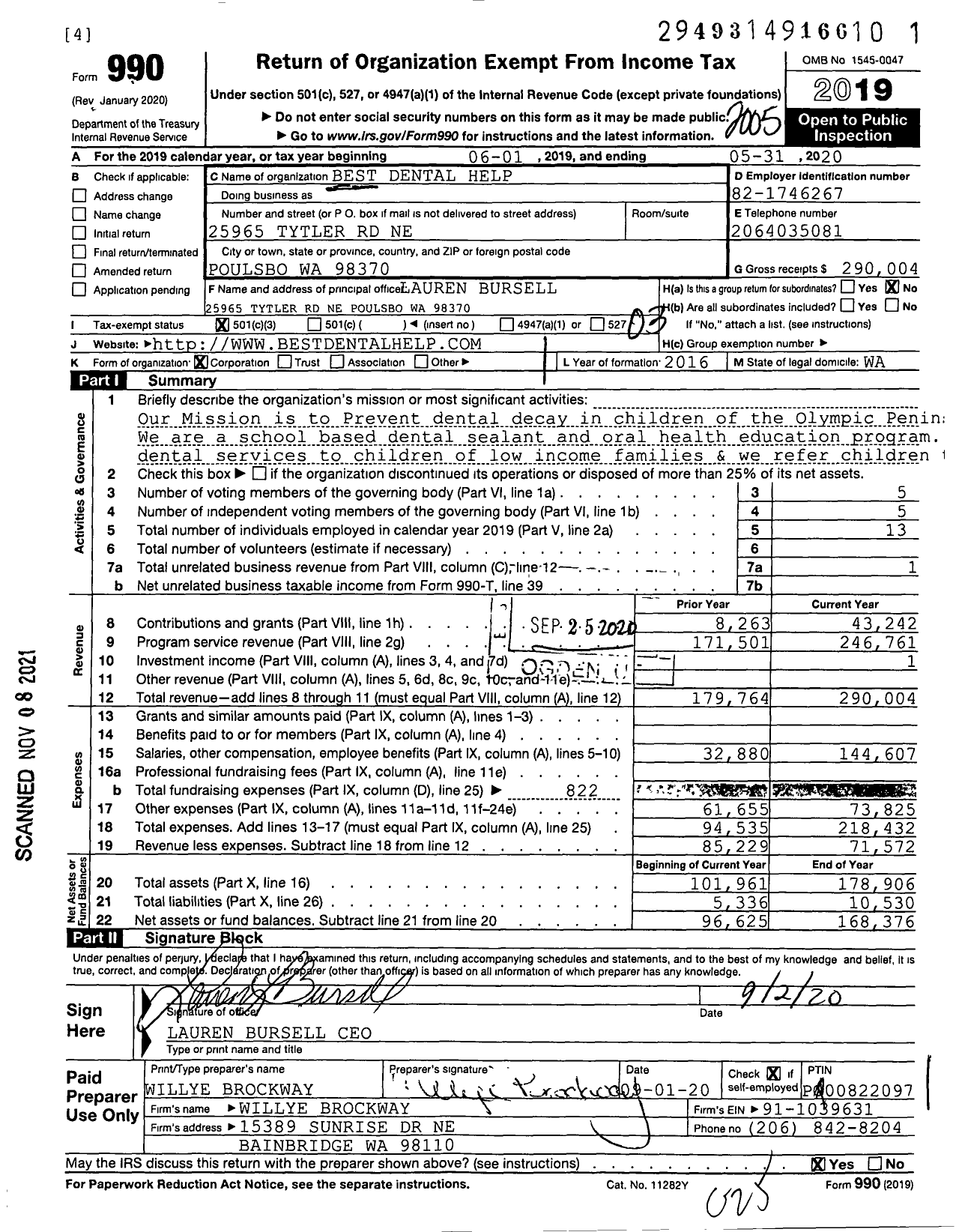 Image of first page of 2019 Form 990 for Best Dental Help