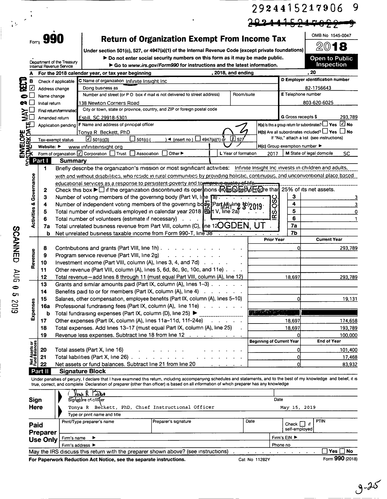 Image of first page of 2018 Form 990 for Infinite Insight