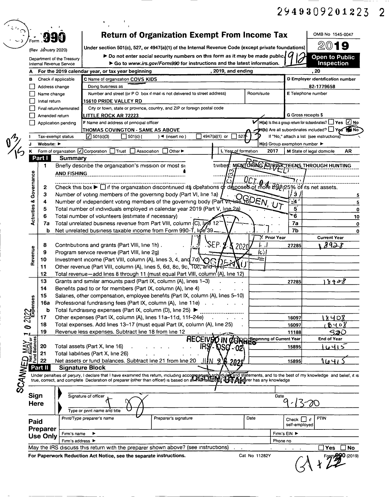 Image of first page of 2019 Form 990 for Covs Kids