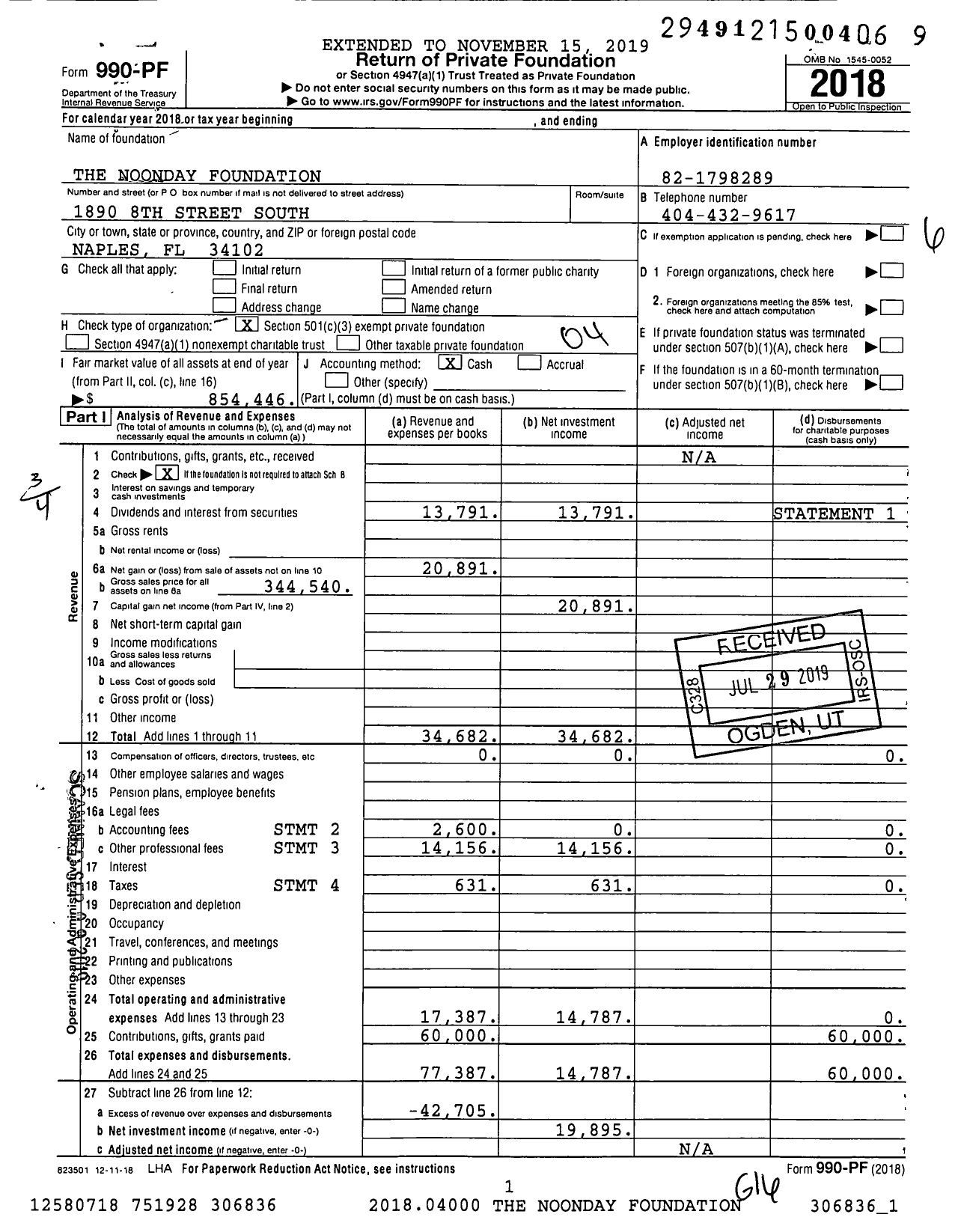 Image of first page of 2018 Form 990PF for The Noonday Foundation