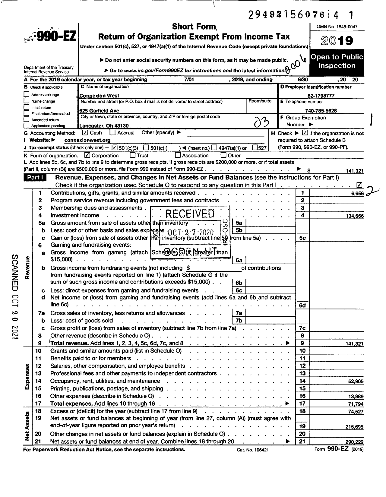 Image of first page of 2019 Form 990EZ for Connexion West