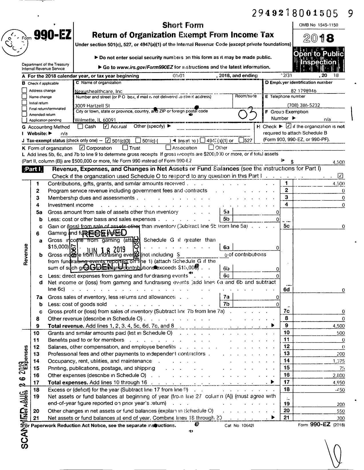 Image of first page of 2018 Form 990EZ for Nexushealthcare