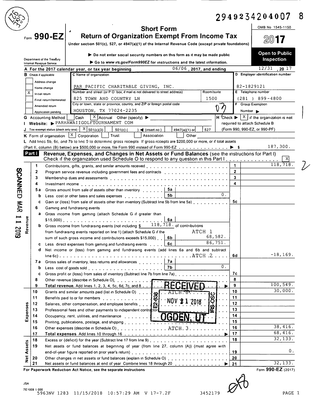 Image of first page of 2017 Form 990EZ for Par Pacific Charitable Giving