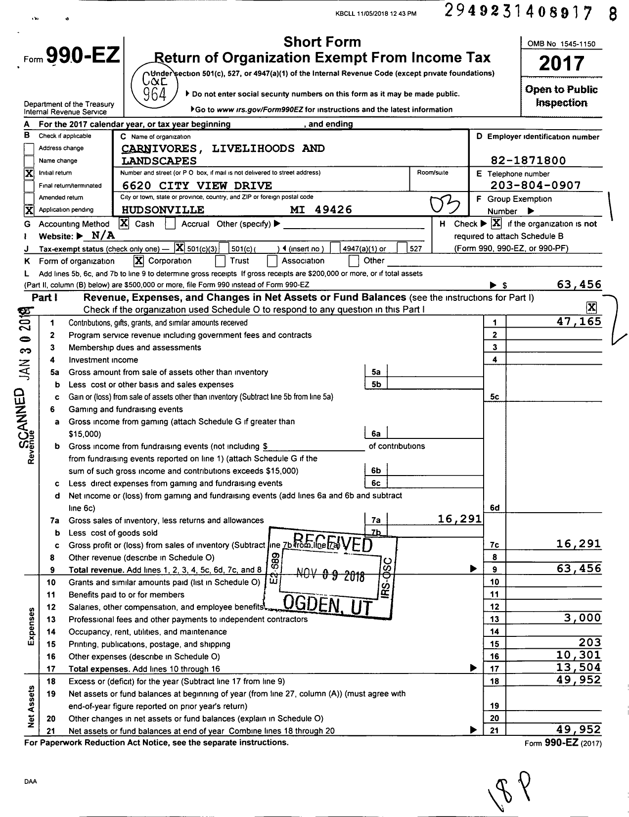 Image of first page of 2017 Form 990EZ for Carnivores Livelihoods and Landscapes