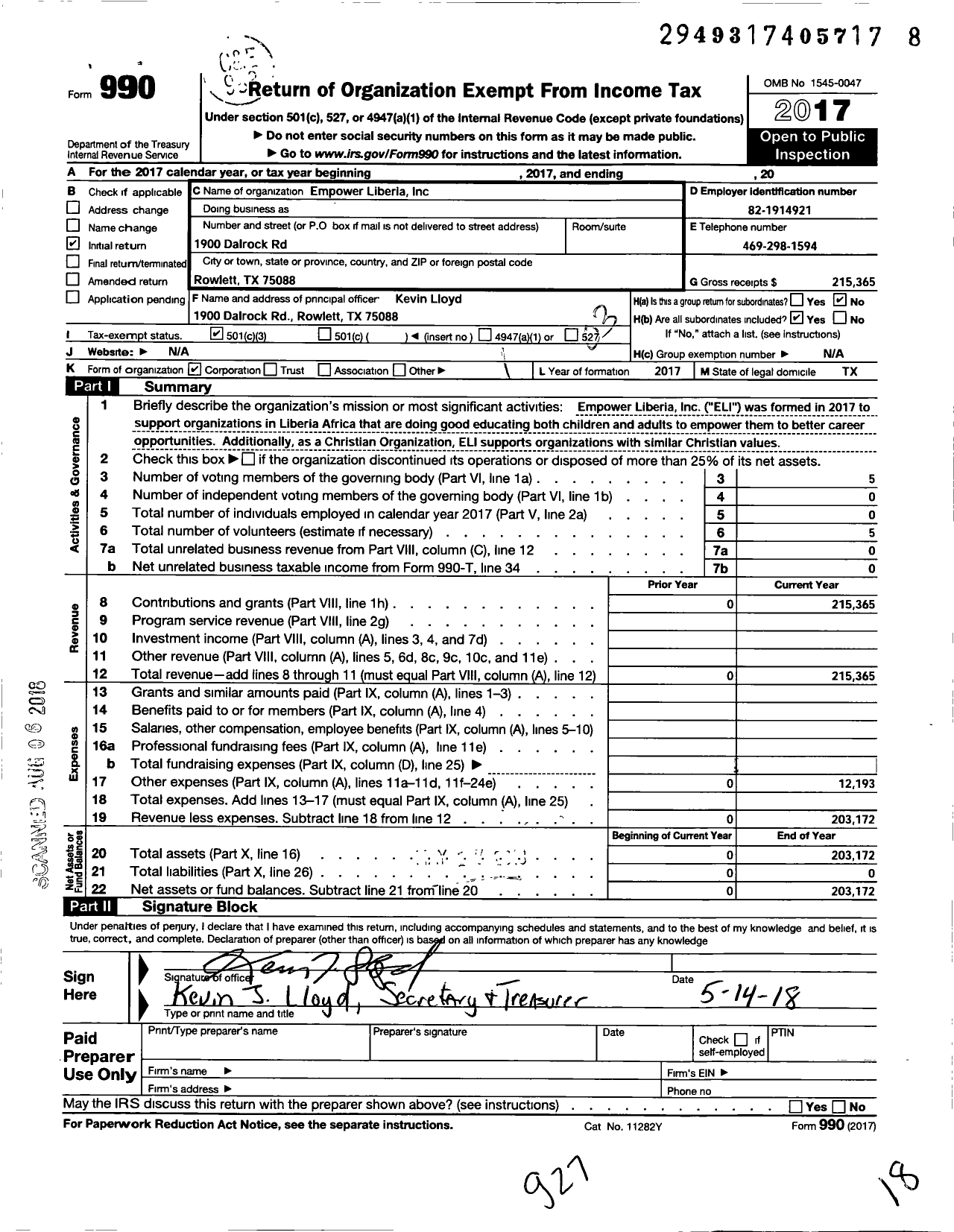 Image of first page of 2017 Form 990 for Andrews MTA Family Foundation