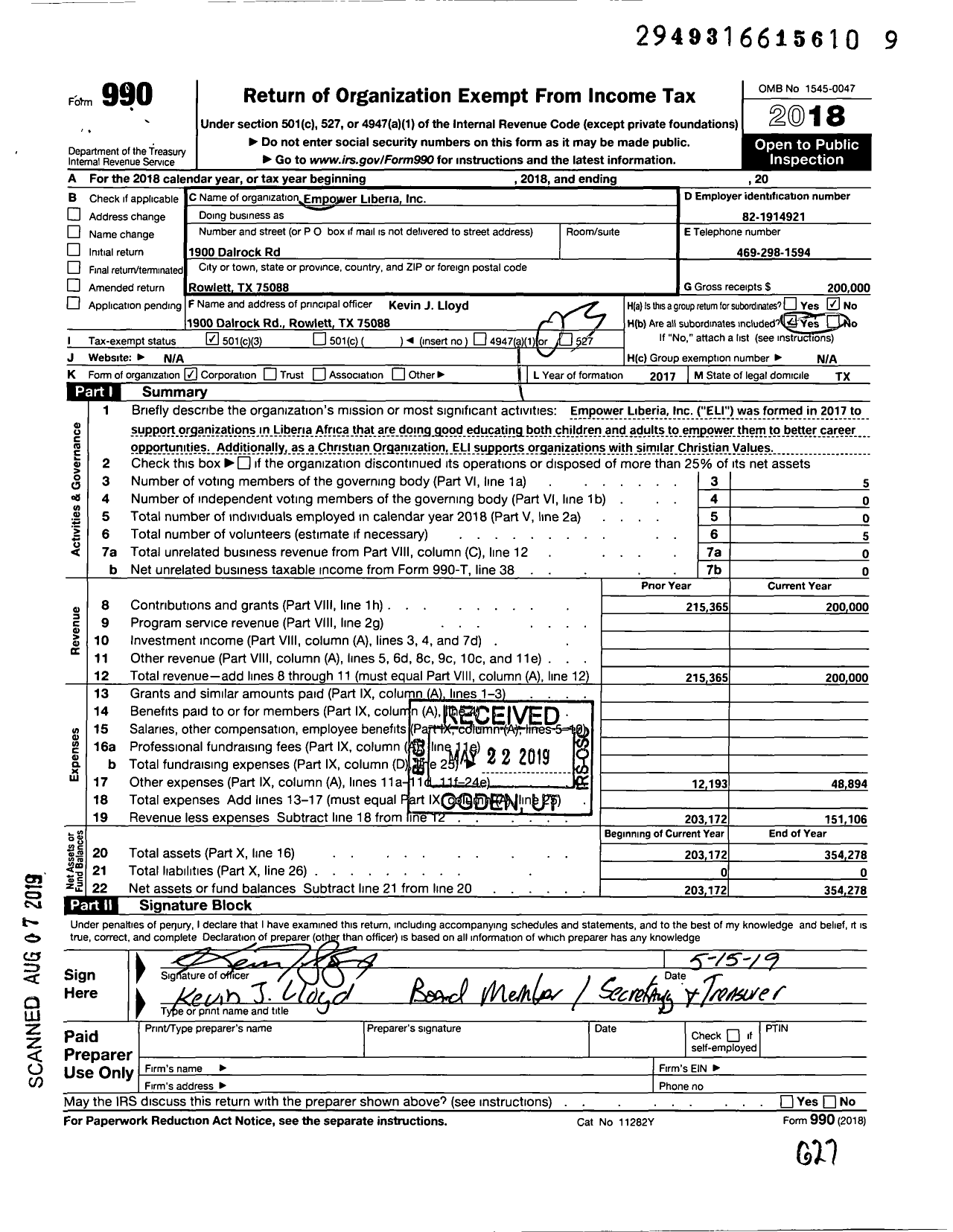 Image of first page of 2018 Form 990 for Andrews MTA Family Foundation