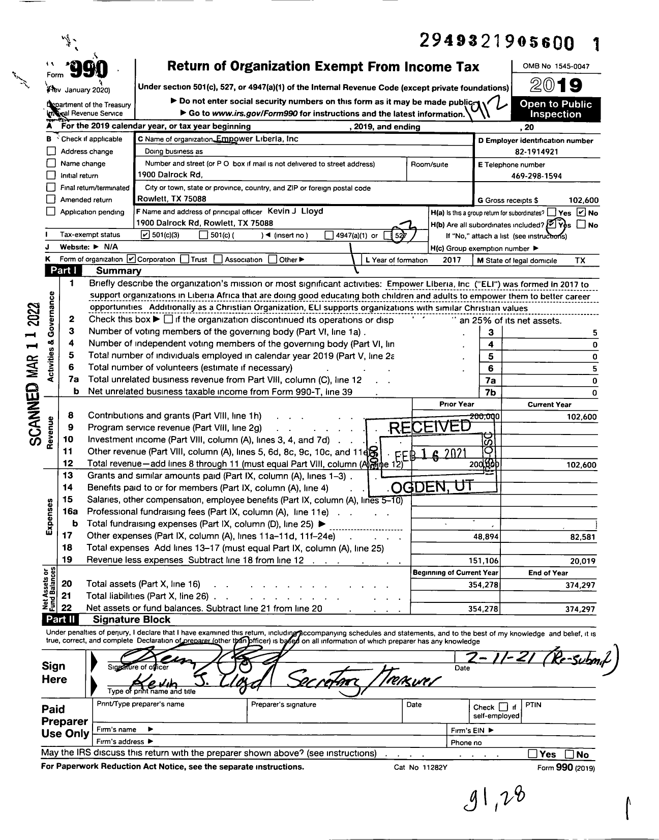 Image of first page of 2019 Form 990 for Andrews MTA Family Foundation